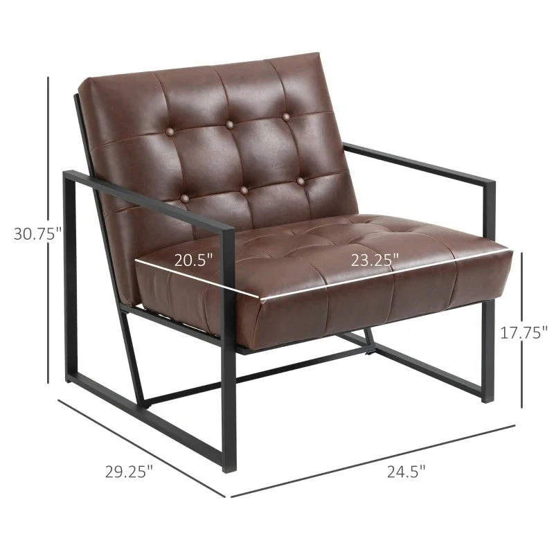 Retro Tufted Faux Leather Metal Frame Accent Chair - Brown - Image 5