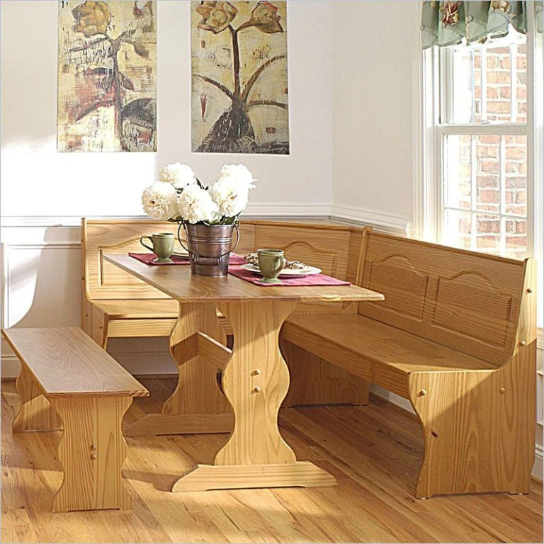 Reversible 3-Piece Corner Dining Set Light Honey Natural Wood Finish - Image 2