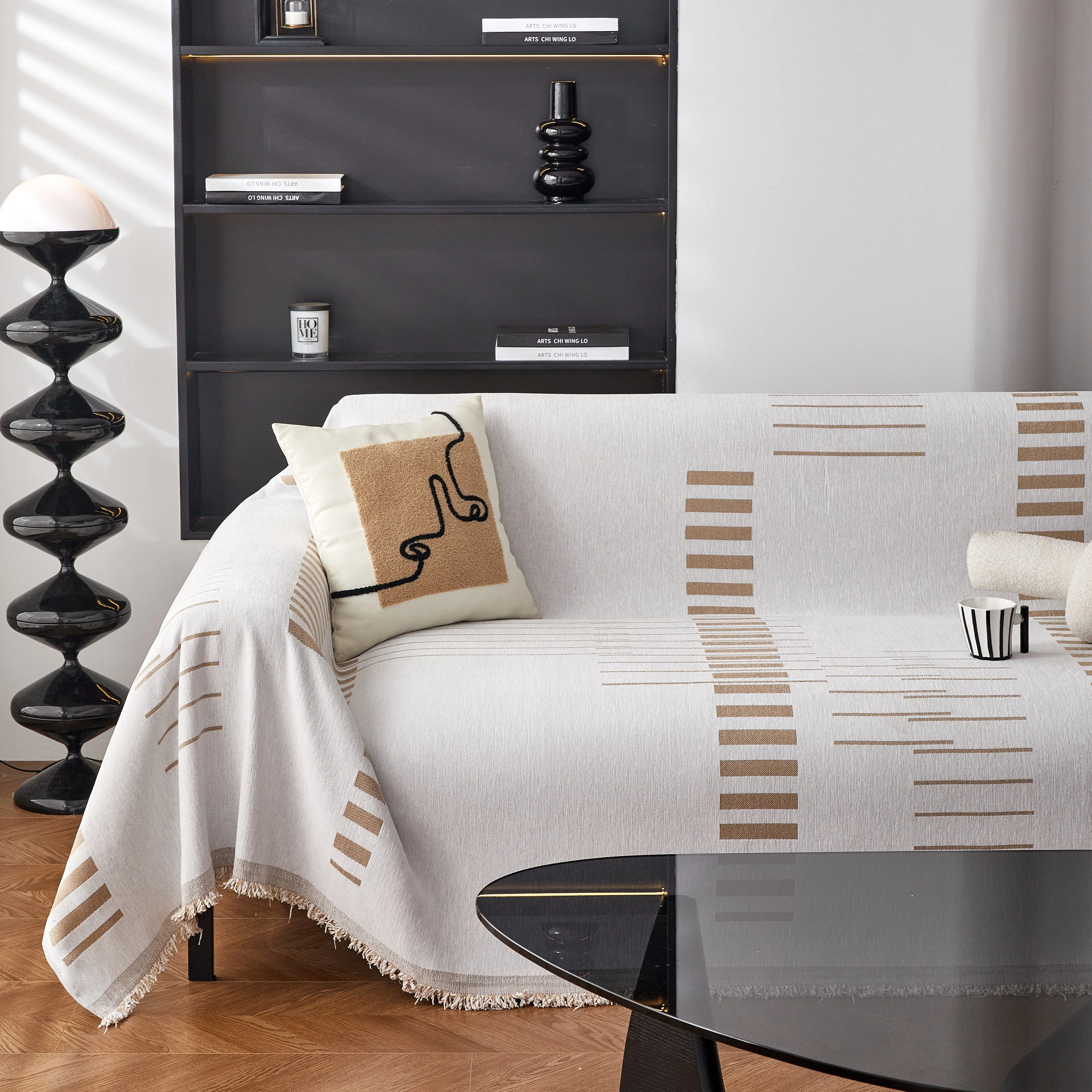Reversible Chenille Couch Cover Blanket with Tassel Large Boho Futon Cover L Shaped Sectional Cover - Image 12
