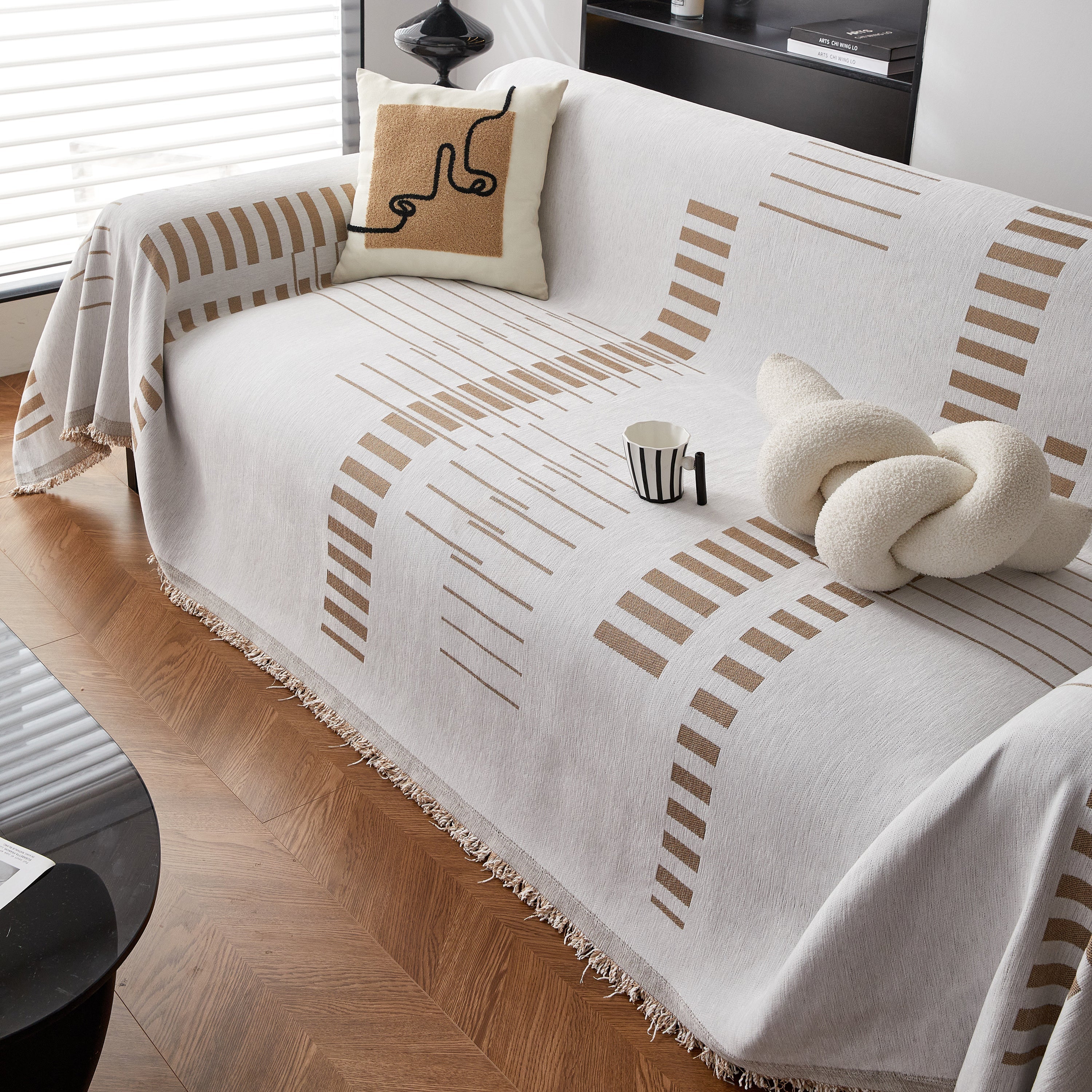 Reversible Chenille Couch Cover Blanket with Tassel Large Boho Futon Cover L Shaped Sectional Cover - Image 20