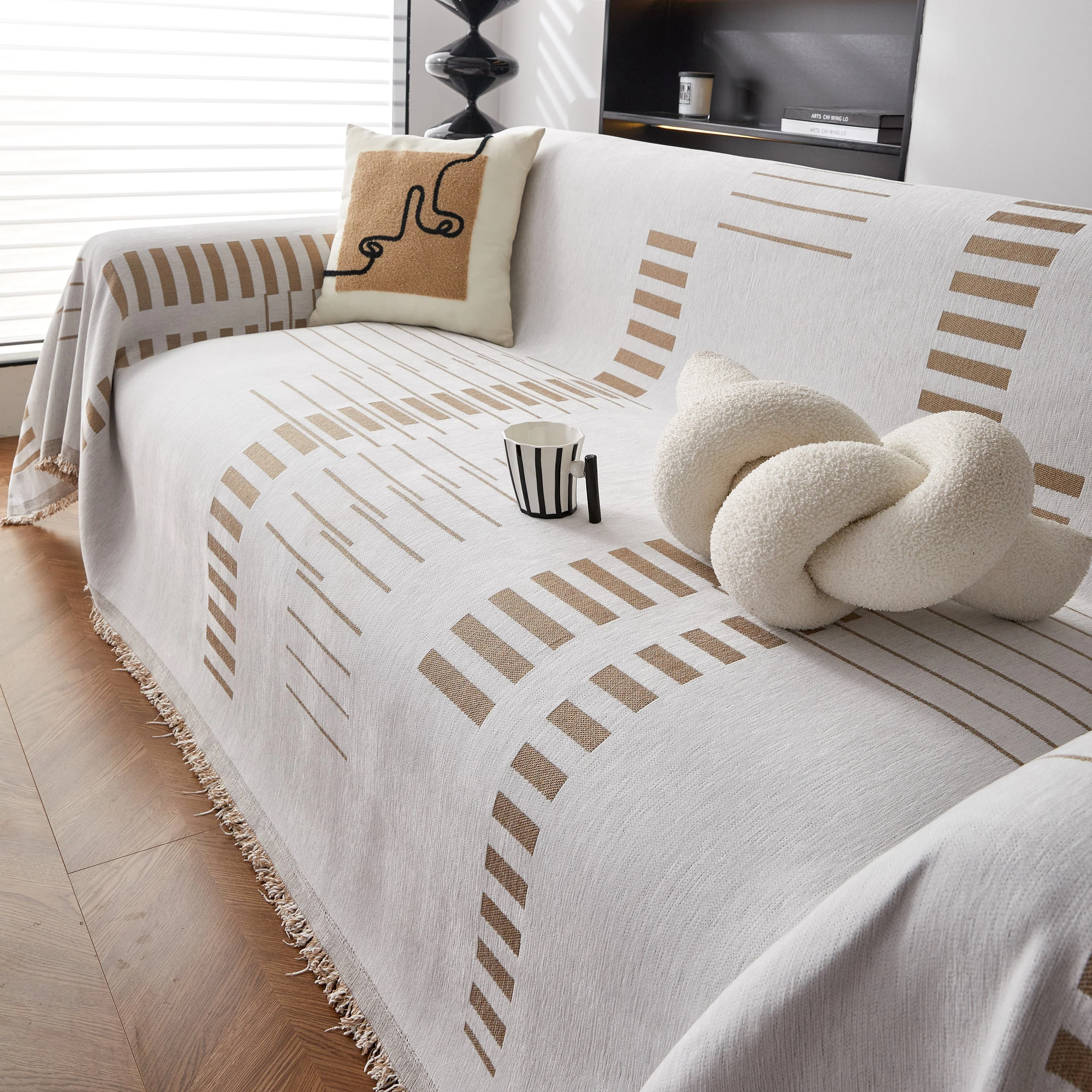 Reversible Chenille Couch Cover Blanket with Tassel Large Boho Futon Cover L Shaped Sectional Cover - Image 21
