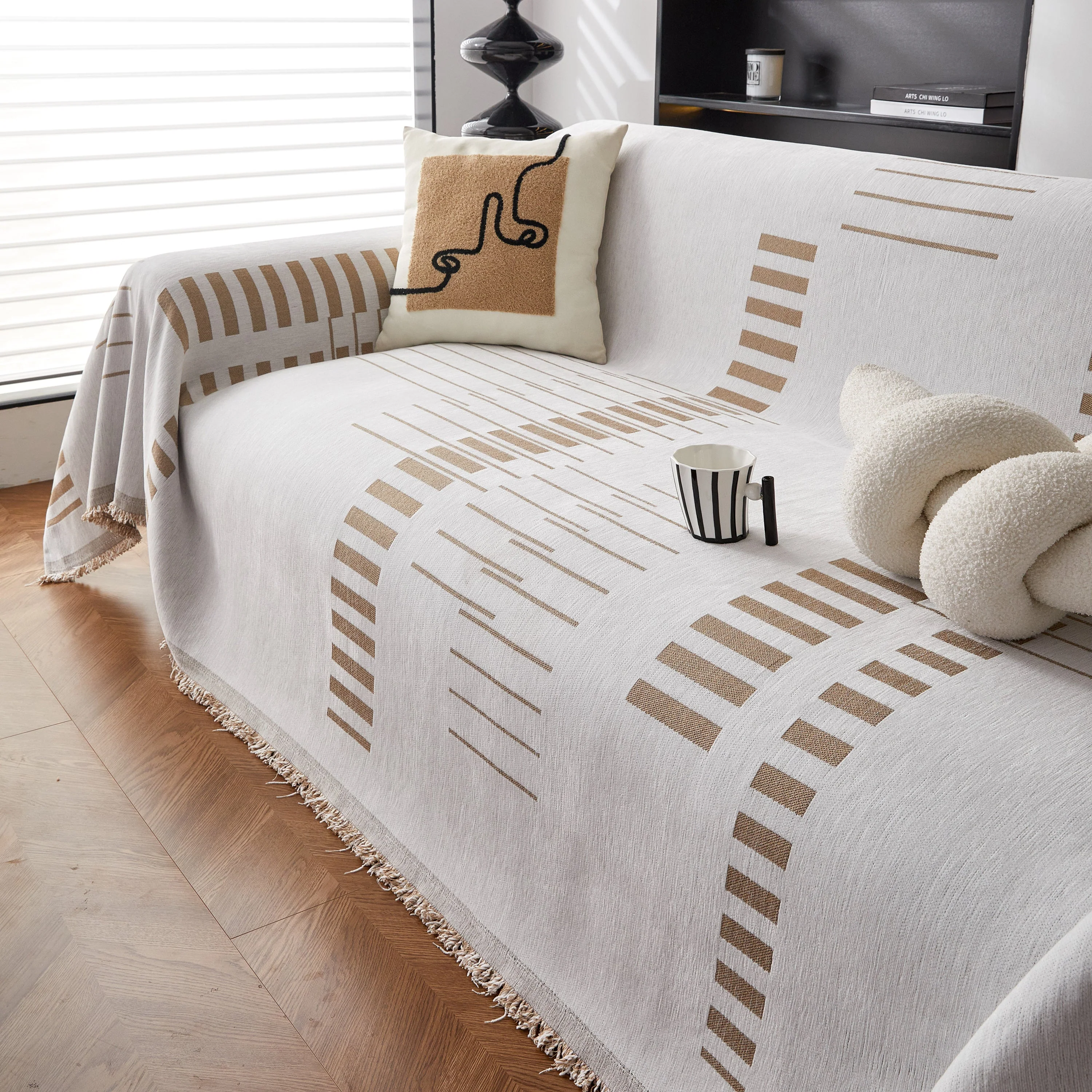 Reversible Chenille Couch Cover Blanket with Tassel Large Boho Futon Cover L Shaped Sectional Cover - Image 22