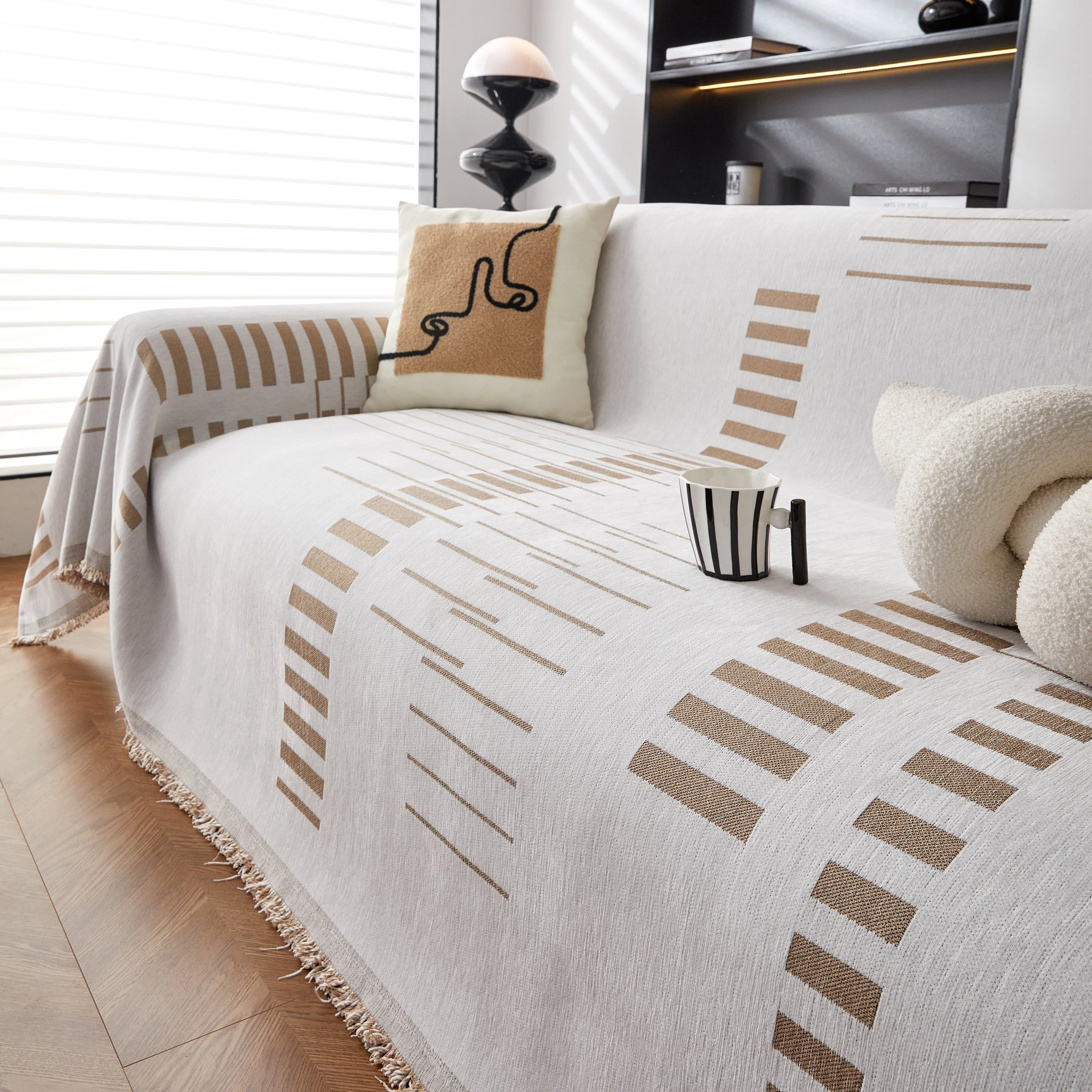 Reversible Chenille Couch Cover Blanket with Tassel Large Boho Futon Cover L Shaped Sectional Cover - Image 24
