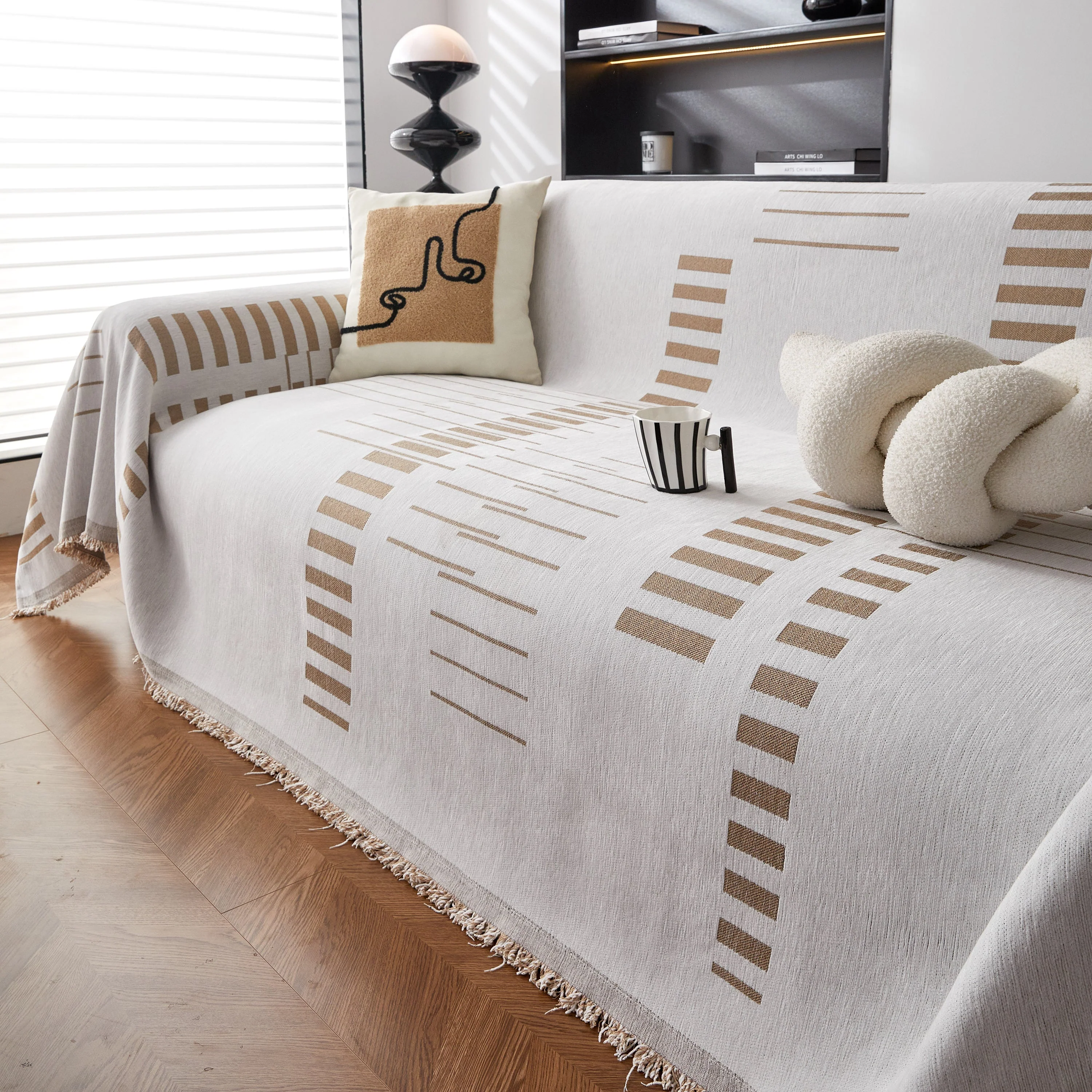 Reversible Chenille Couch Cover Blanket with Tassel Large Boho Futon Cover L Shaped Sectional Cover - Image 26