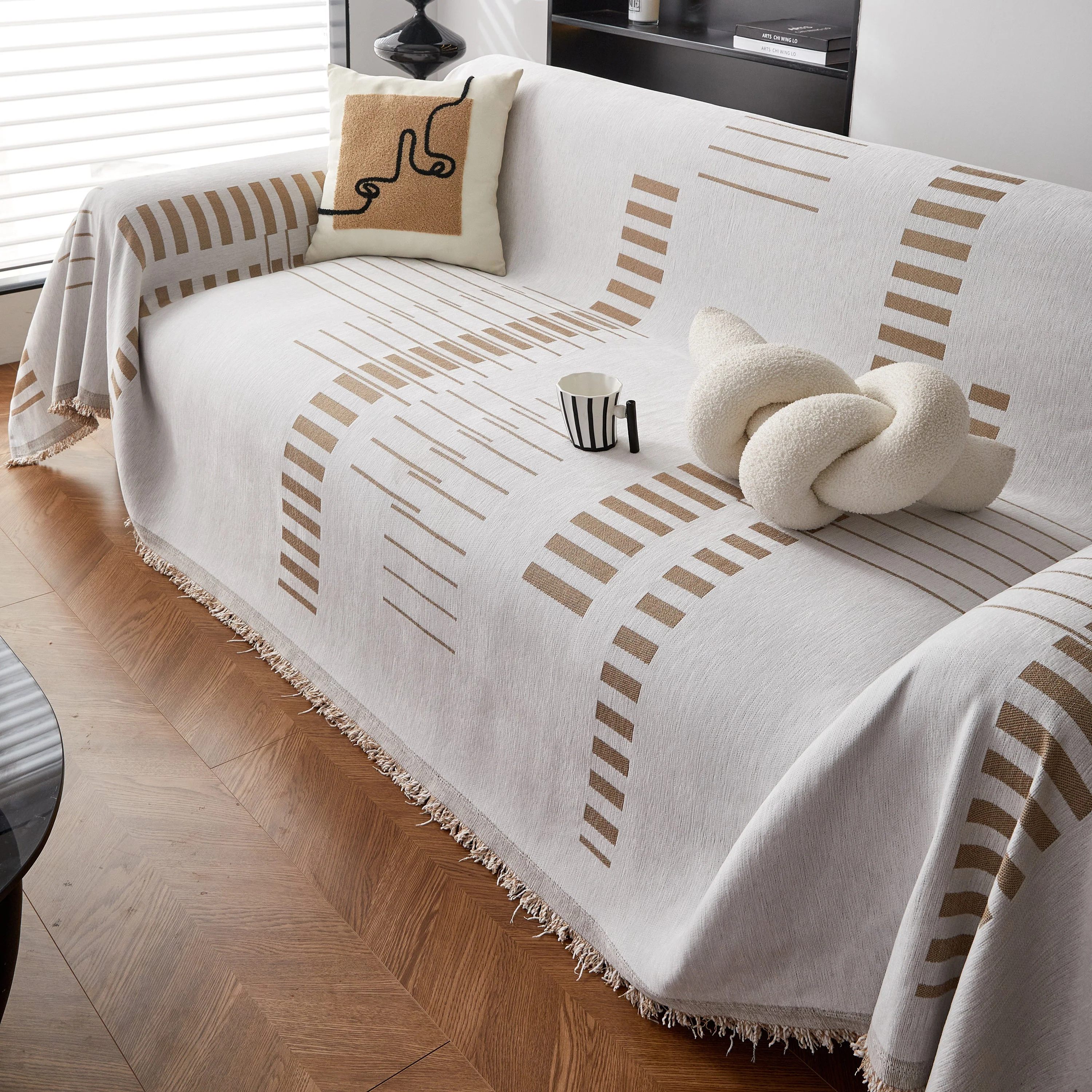 Reversible Chenille Couch Cover Blanket with Tassel Large Boho Futon Cover L Shaped Sectional Cover - Image 27