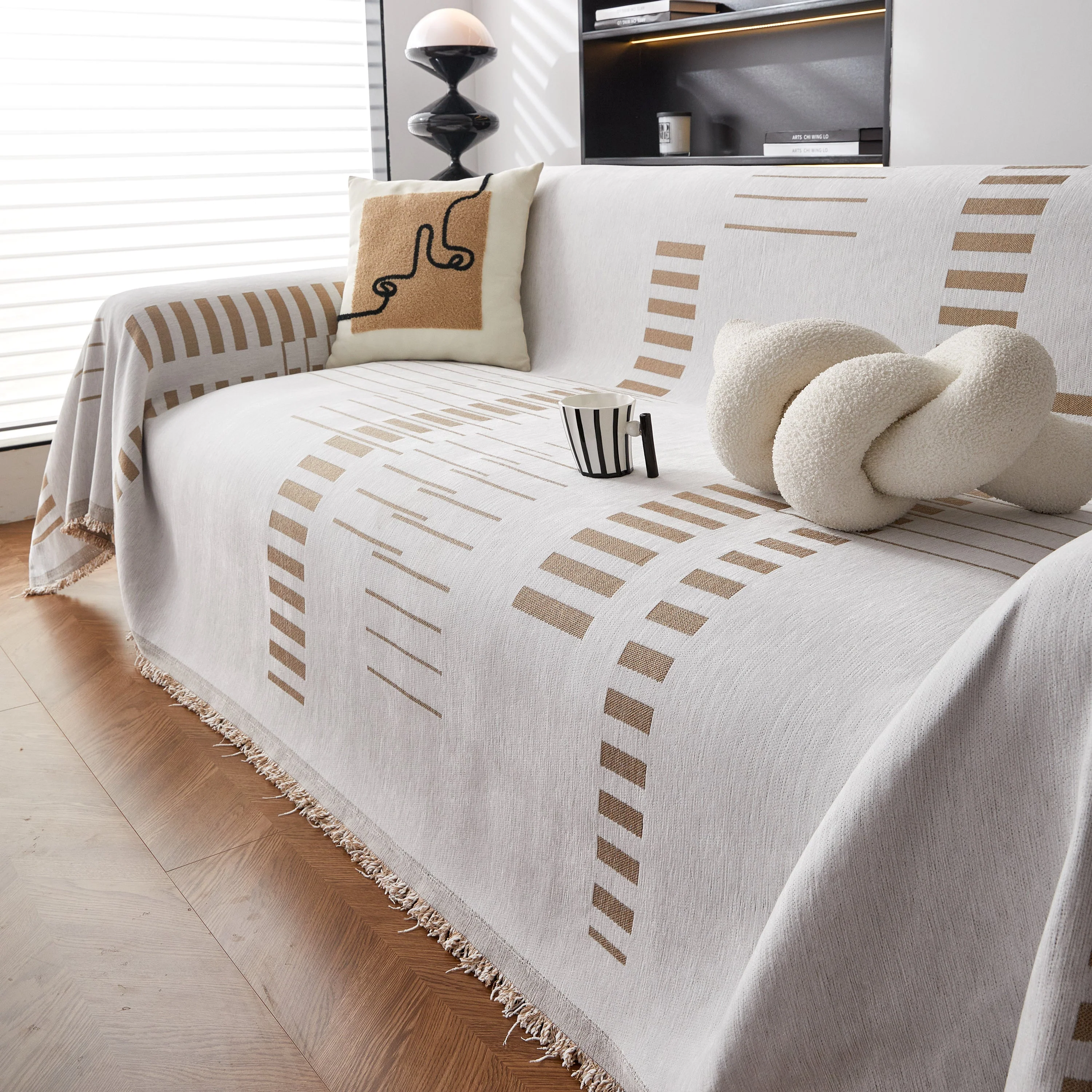 Reversible Chenille Couch Cover Blanket with Tassel Large Boho Futon Cover L Shaped Sectional Cover - Image 28