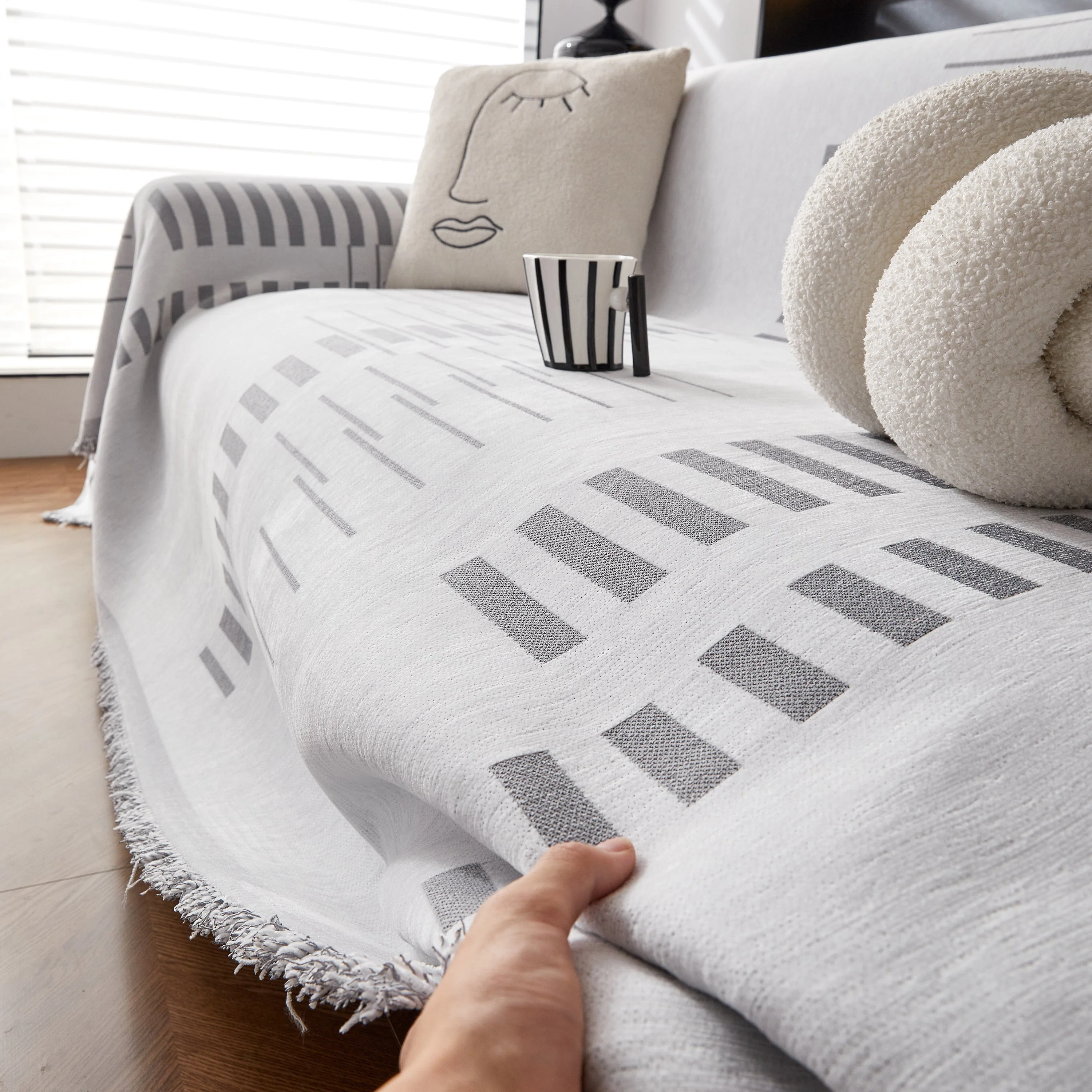 Reversible Chenille Couch Cover Blanket with Tassel Large Boho Futon Cover L Shaped Sectional Cover - Image 36