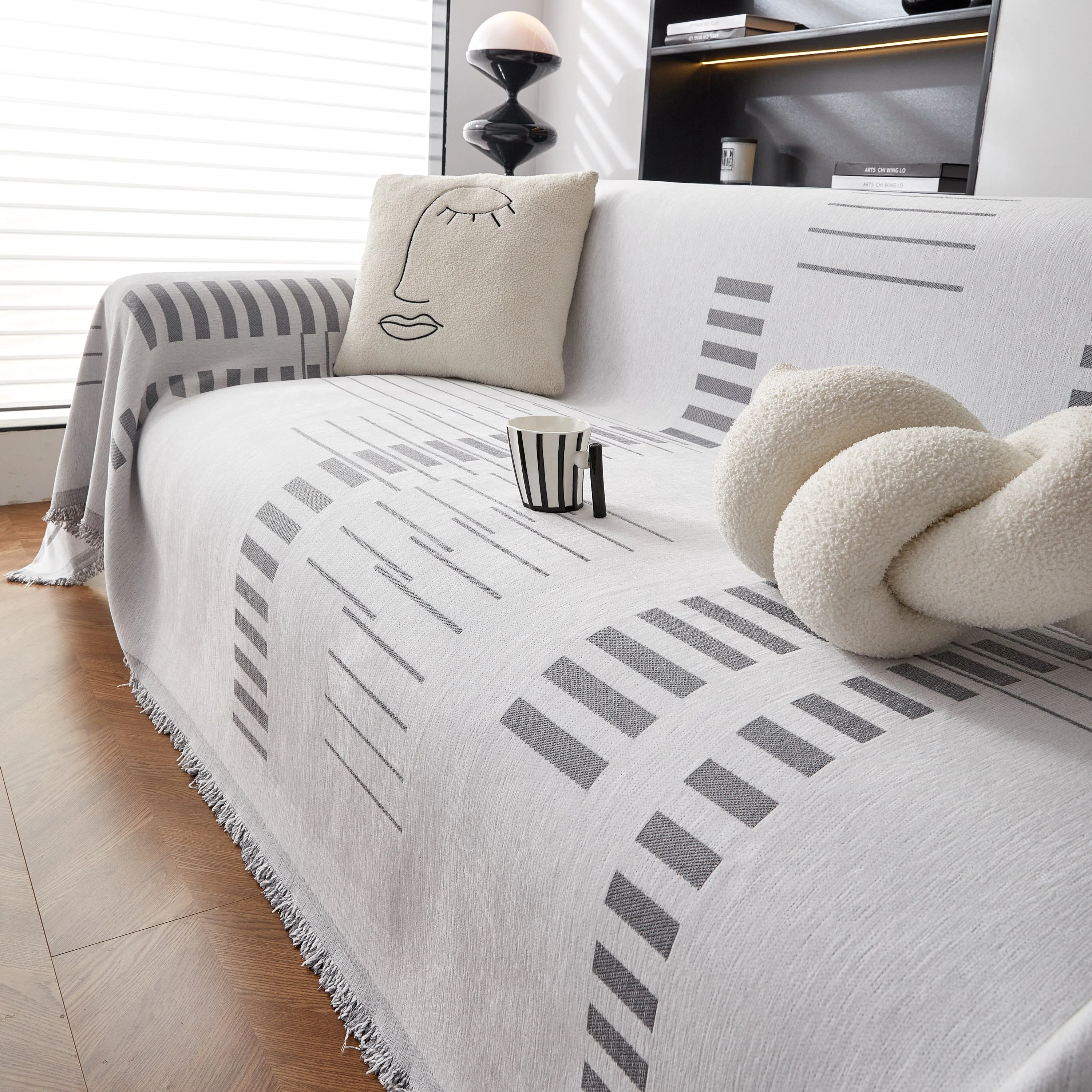 Reversible Chenille Couch Cover Blanket with Tassel Large Boho Futon Cover L Shaped Sectional Cover - Image 45