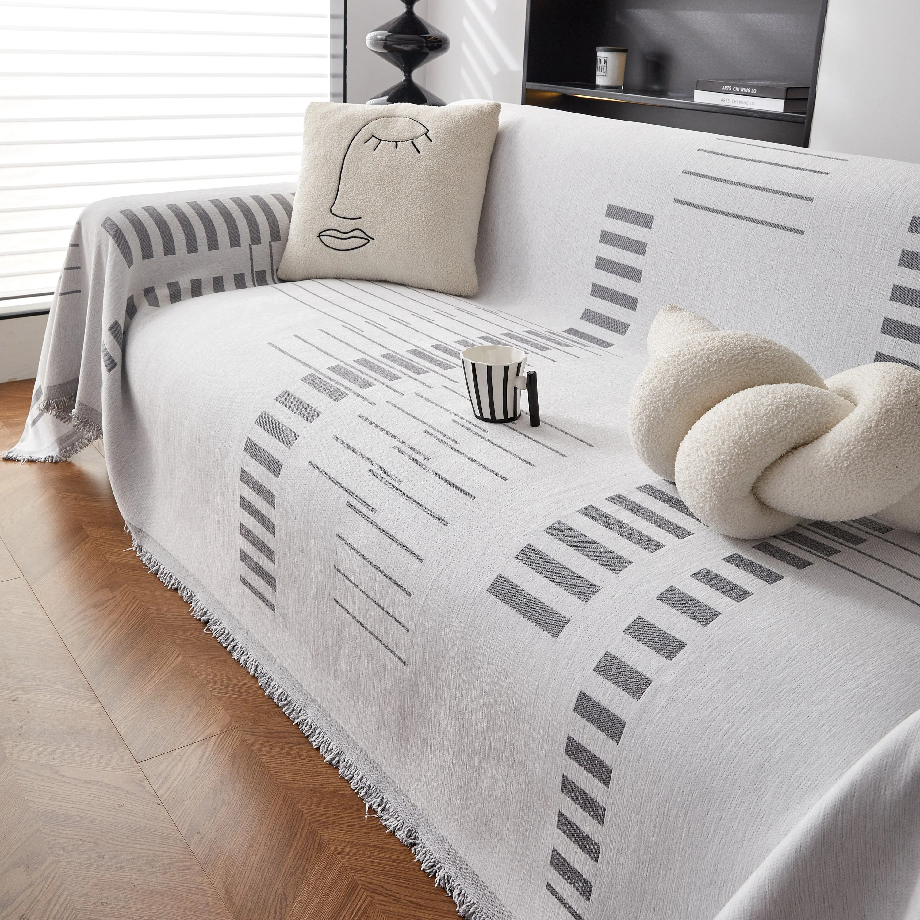 Reversible Chenille Couch Cover Blanket with Tassel Large Boho Futon Cover L Shaped Sectional Cover - Image 46