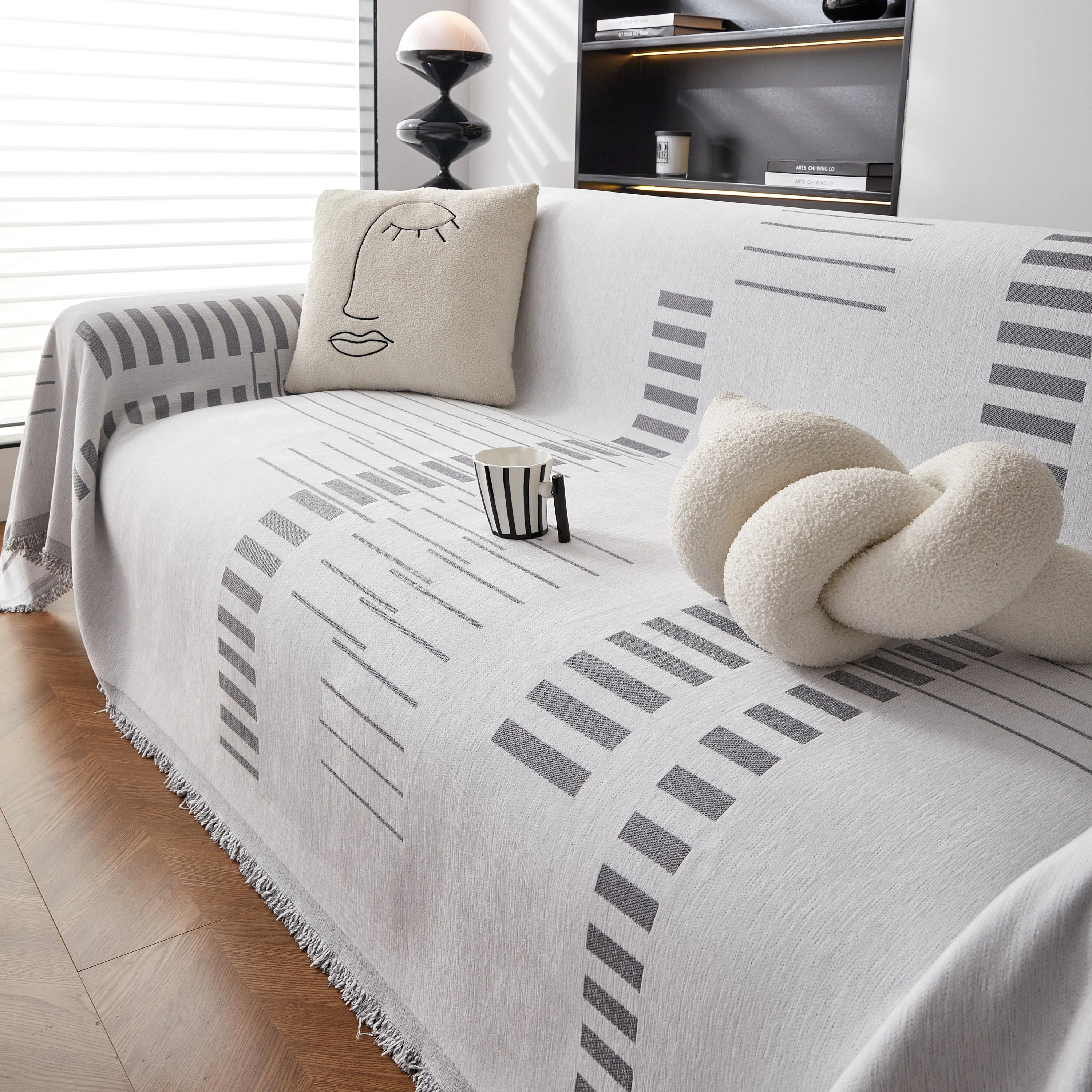 Reversible Chenille Couch Cover Blanket with Tassel Large Boho Futon Cover L Shaped Sectional Cover - Image 47
