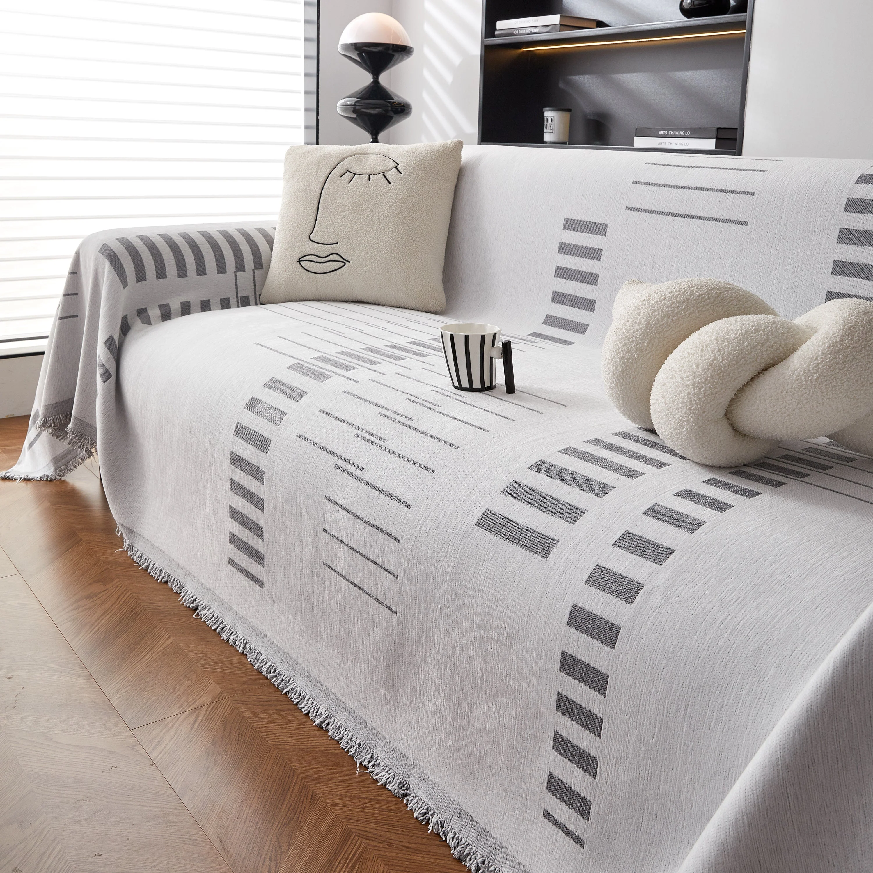 Reversible Chenille Couch Cover Blanket with Tassel Large Boho Futon Cover L Shaped Sectional Cover - Image 49