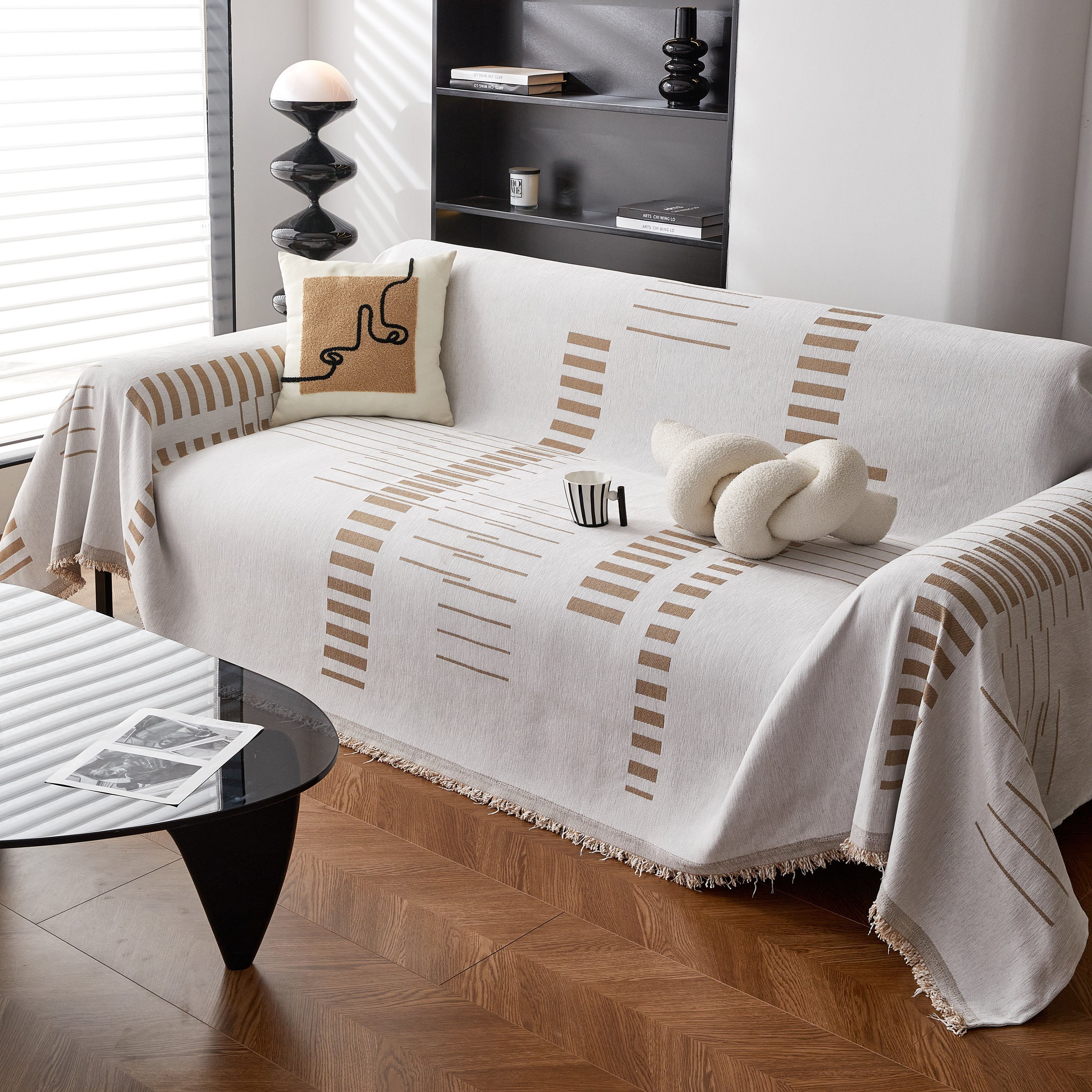Reversible Chenille Couch Cover Blanket with Tassel Large Boho Futon Cover L Shaped Sectional Cover - Image 5