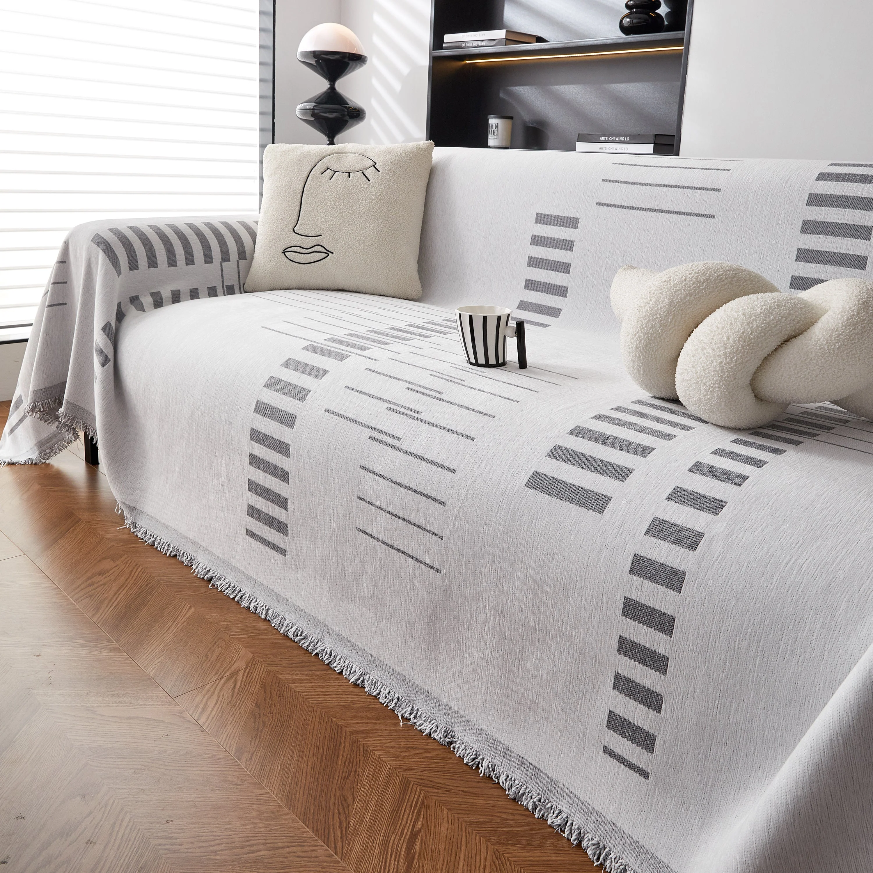 Reversible Chenille Couch Cover Blanket with Tassel Large Boho Futon Cover L Shaped Sectional Cover - Image 59