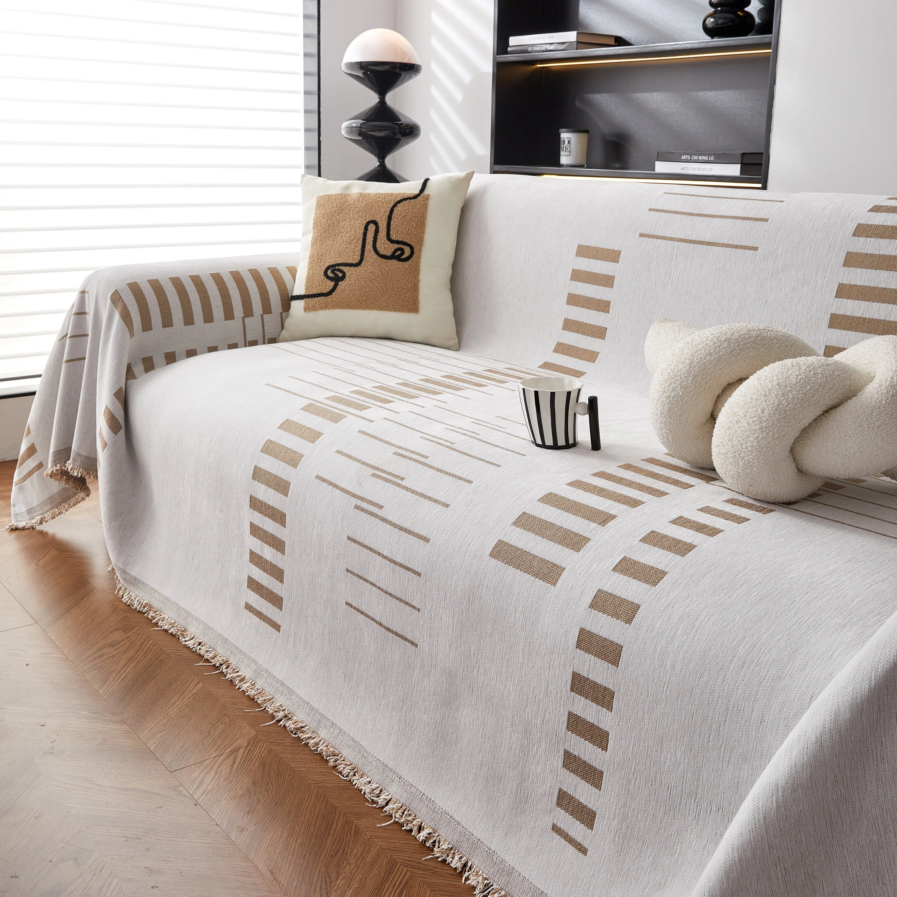 Reversible Chenille Couch Cover Blanket with Tassel Large Boho Futon Cover L Shaped Sectional Cover - Image 7