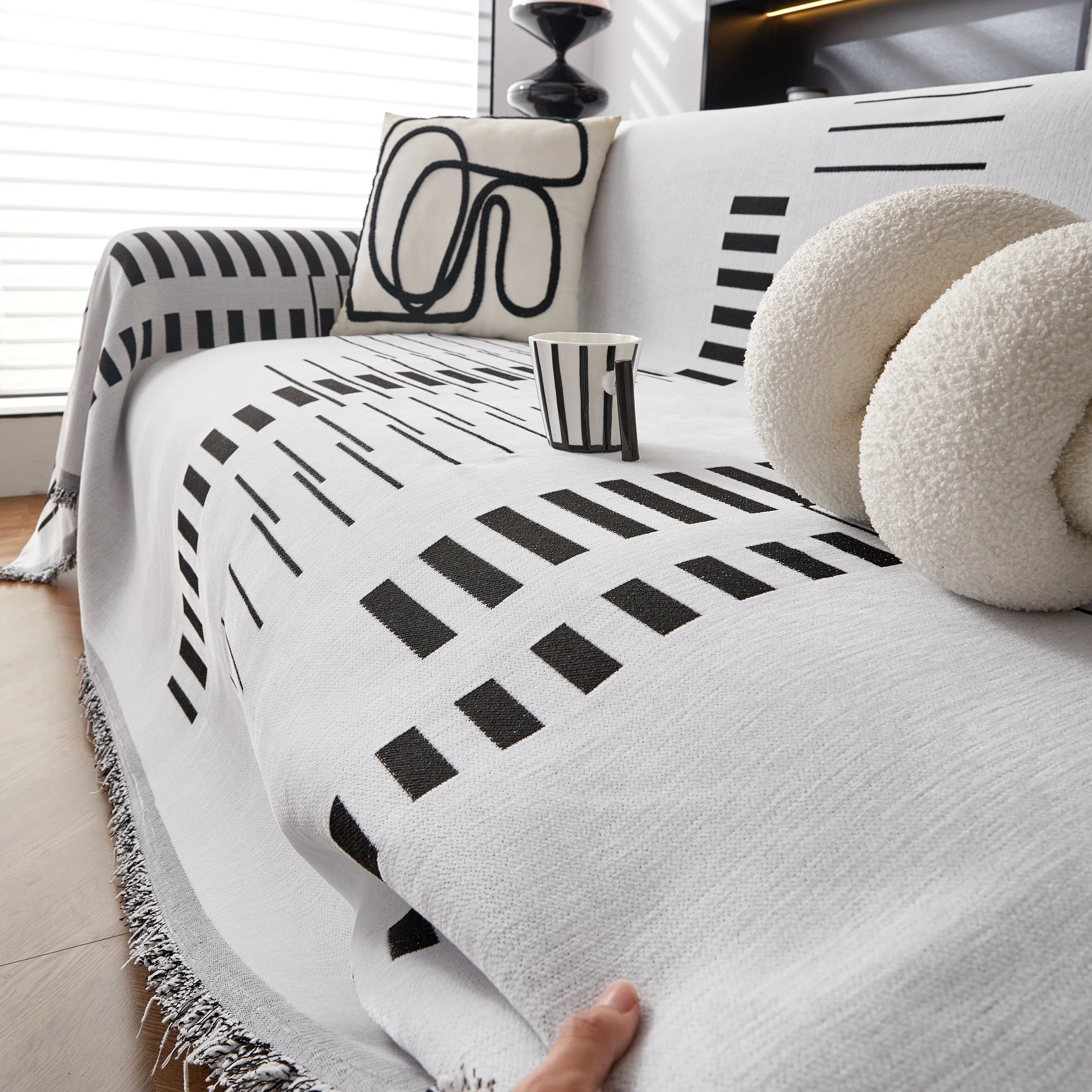 Reversible Chenille Couch Cover Blanket with Tassel Large Boho Futon Cover L Shaped Sectional Cover - Image 72
