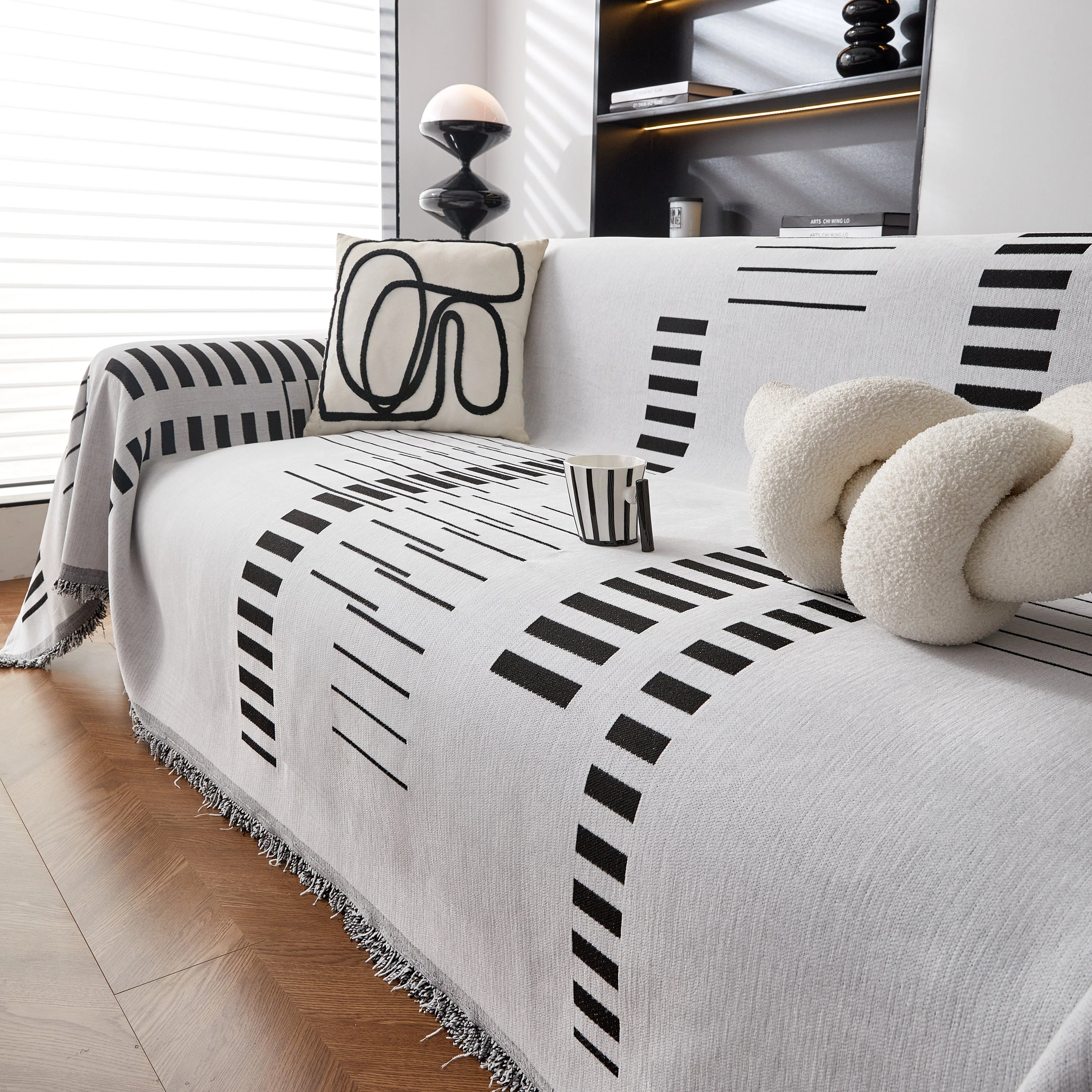 Reversible Chenille Couch Cover Blanket with Tassel Large Boho Futon Cover L Shaped Sectional Cover - Image 81