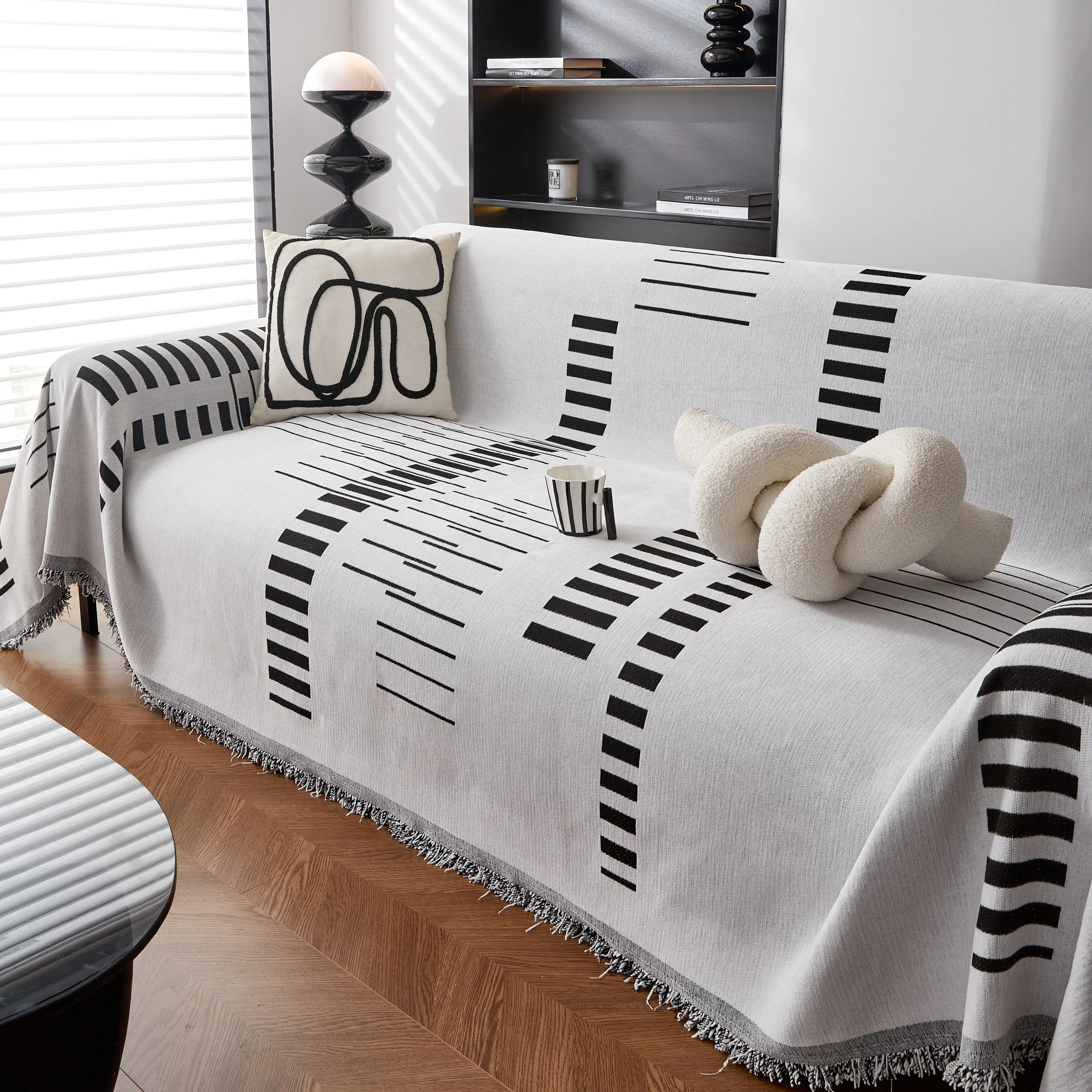 Reversible Chenille Couch Cover Blanket with Tassel Large Boho Futon Cover L Shaped Sectional Cover - Image 82