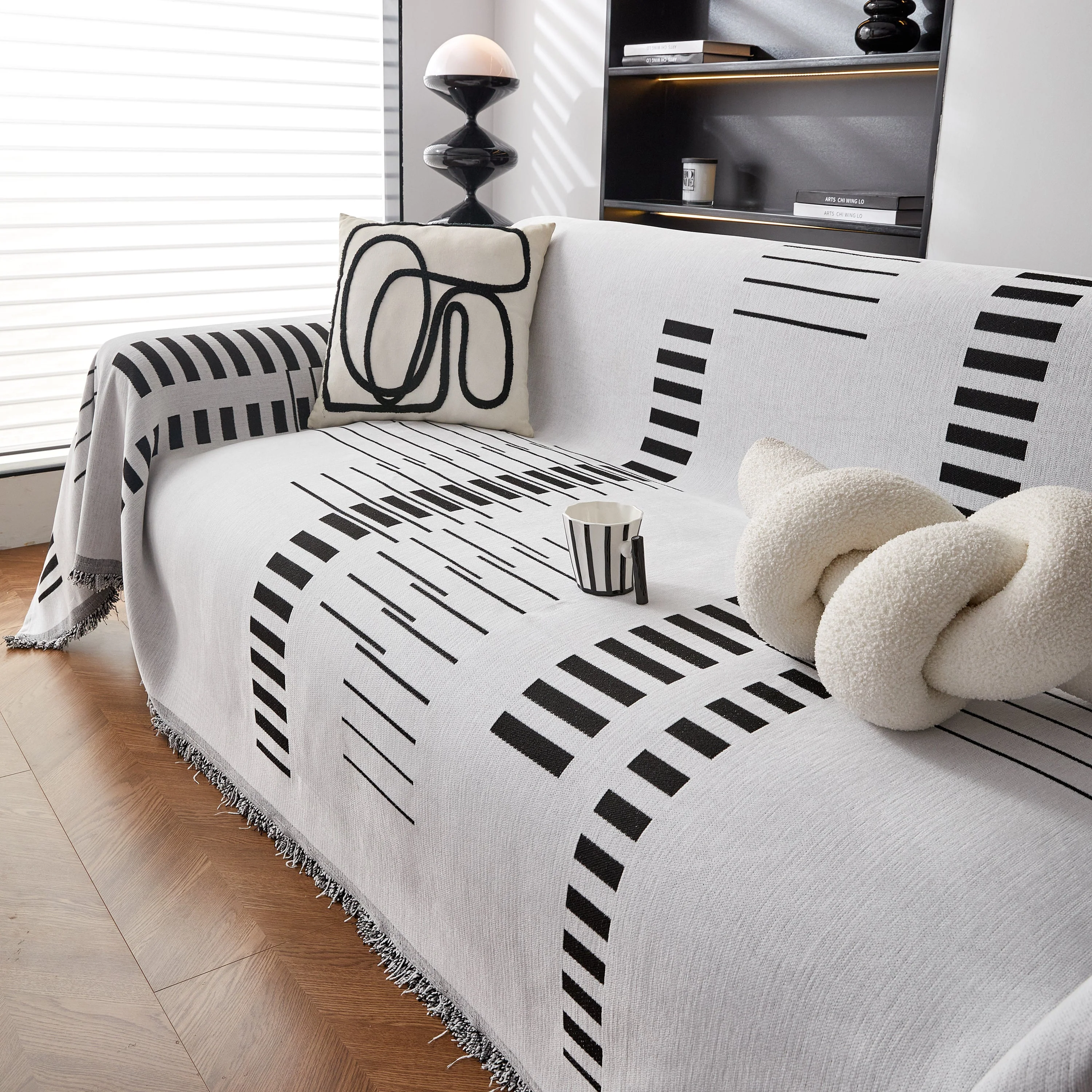 Reversible Chenille Couch Cover Blanket with Tassel Large Boho Futon Cover L Shaped Sectional Cover - Image 87