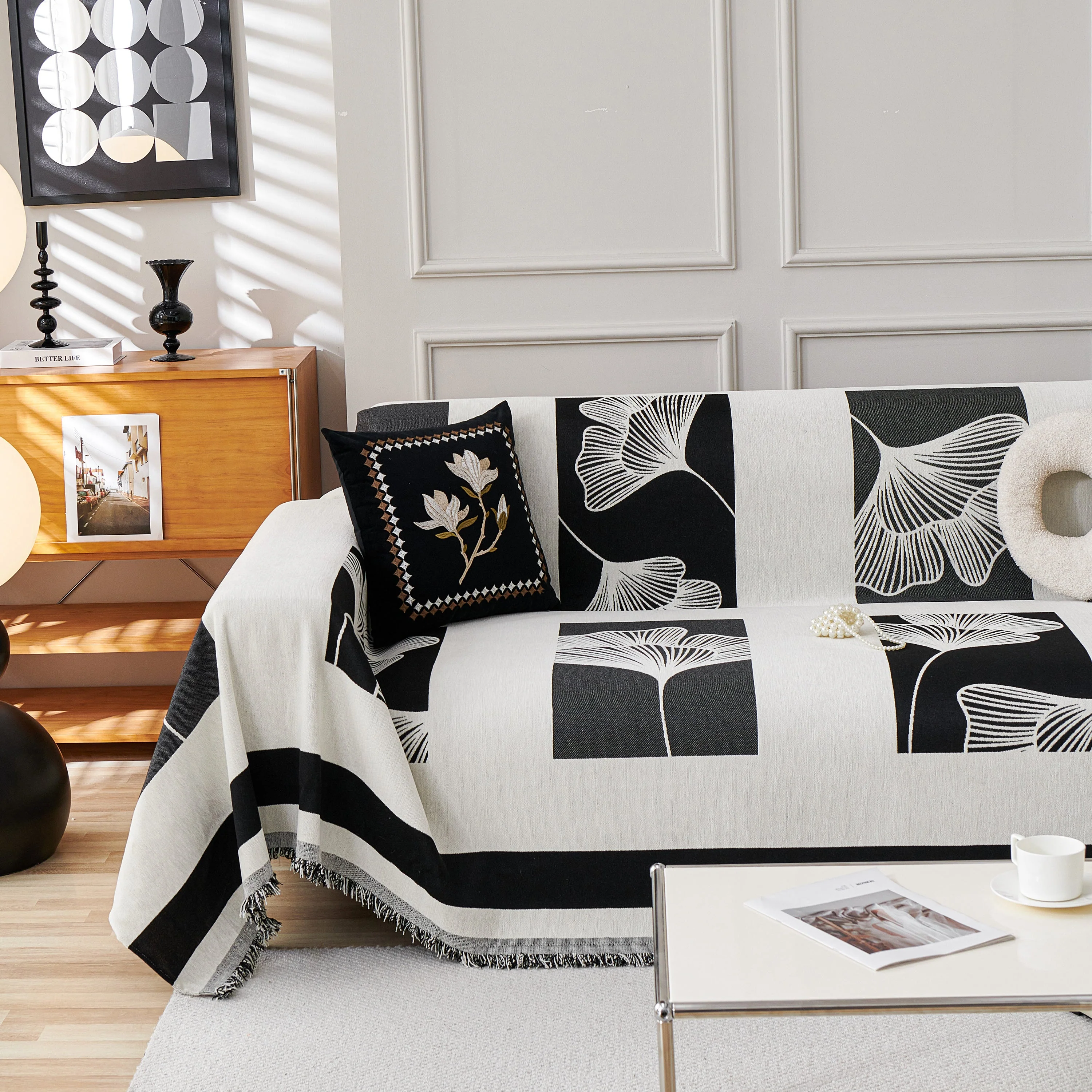Reversible Ginkgo Leaf Furniture Slipcovers for Sofas Scratch Resistant Sectional Sofa Throw Covers - Image 107