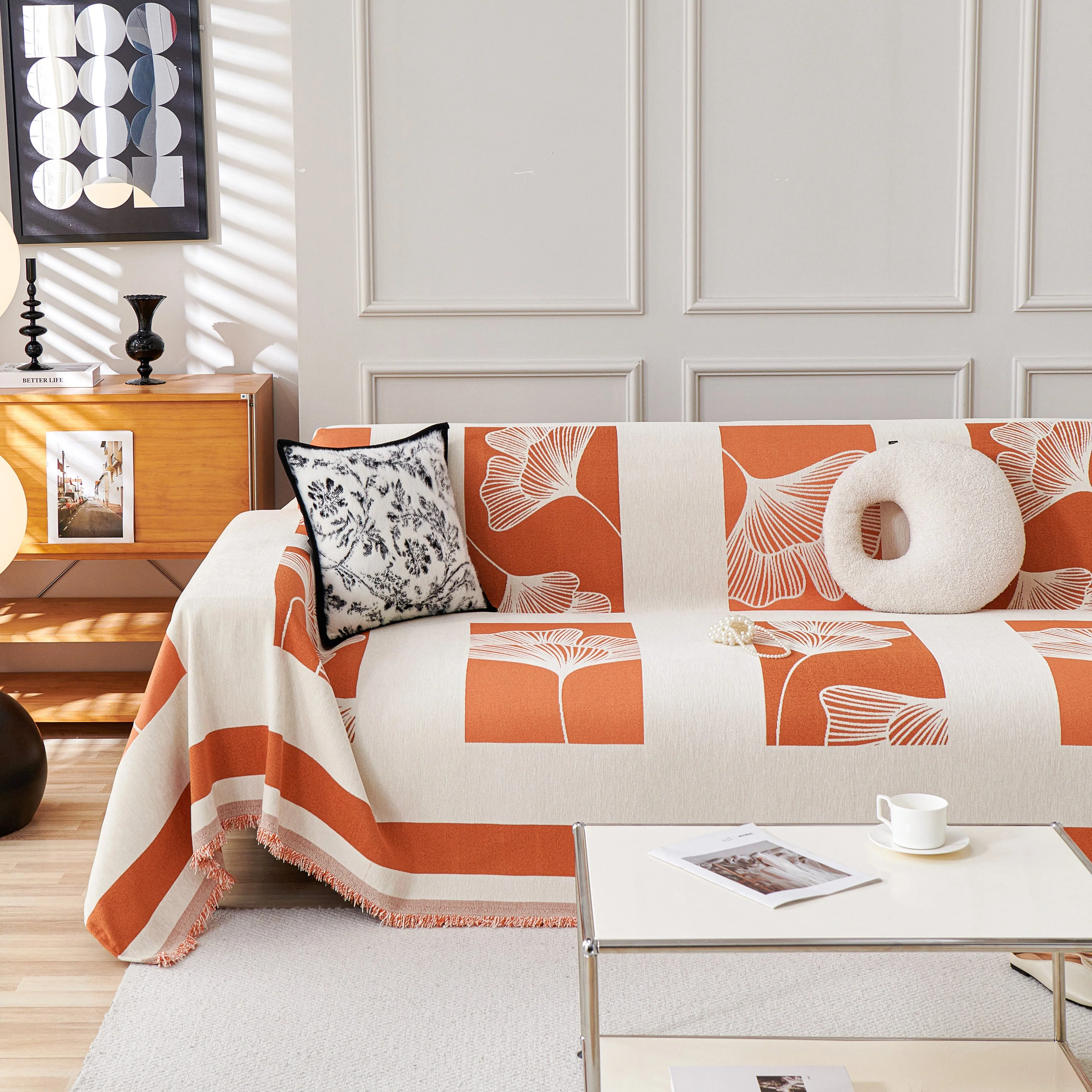 Reversible Ginkgo Leaf Furniture Slipcovers for Sofas Scratch Resistant Sectional Sofa Throw Covers - Image 35