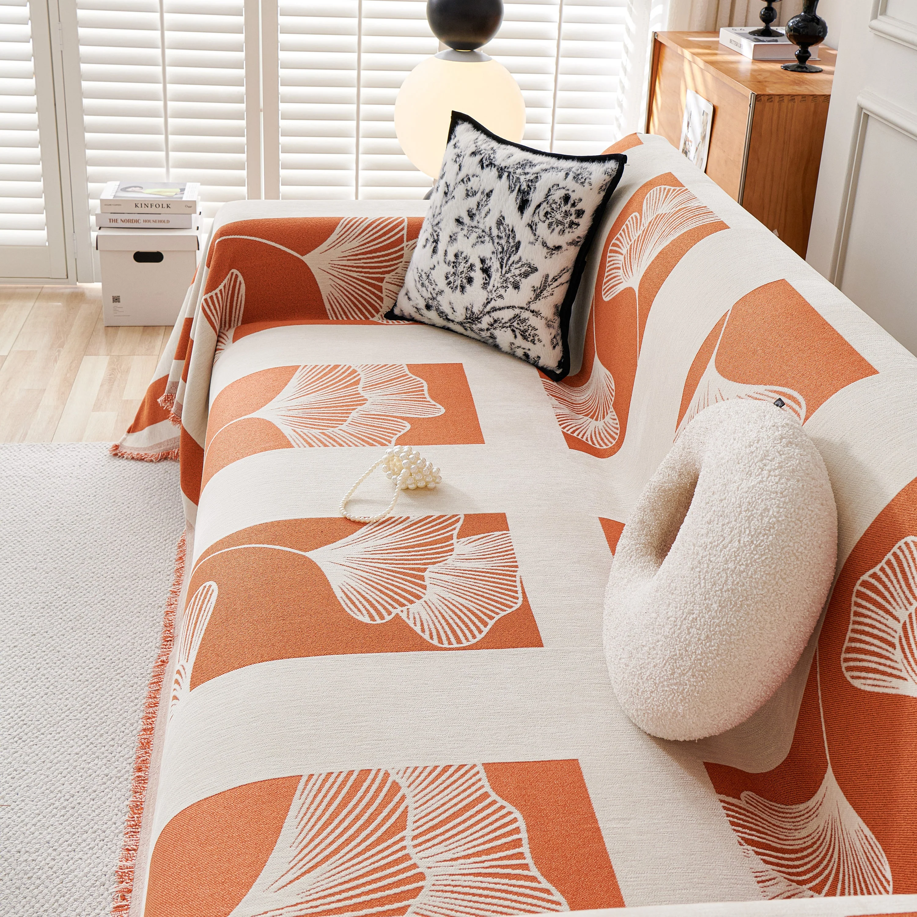 Reversible Ginkgo Leaf Furniture Slipcovers for Sofas Scratch Resistant Sectional Sofa Throw Covers - Image 47