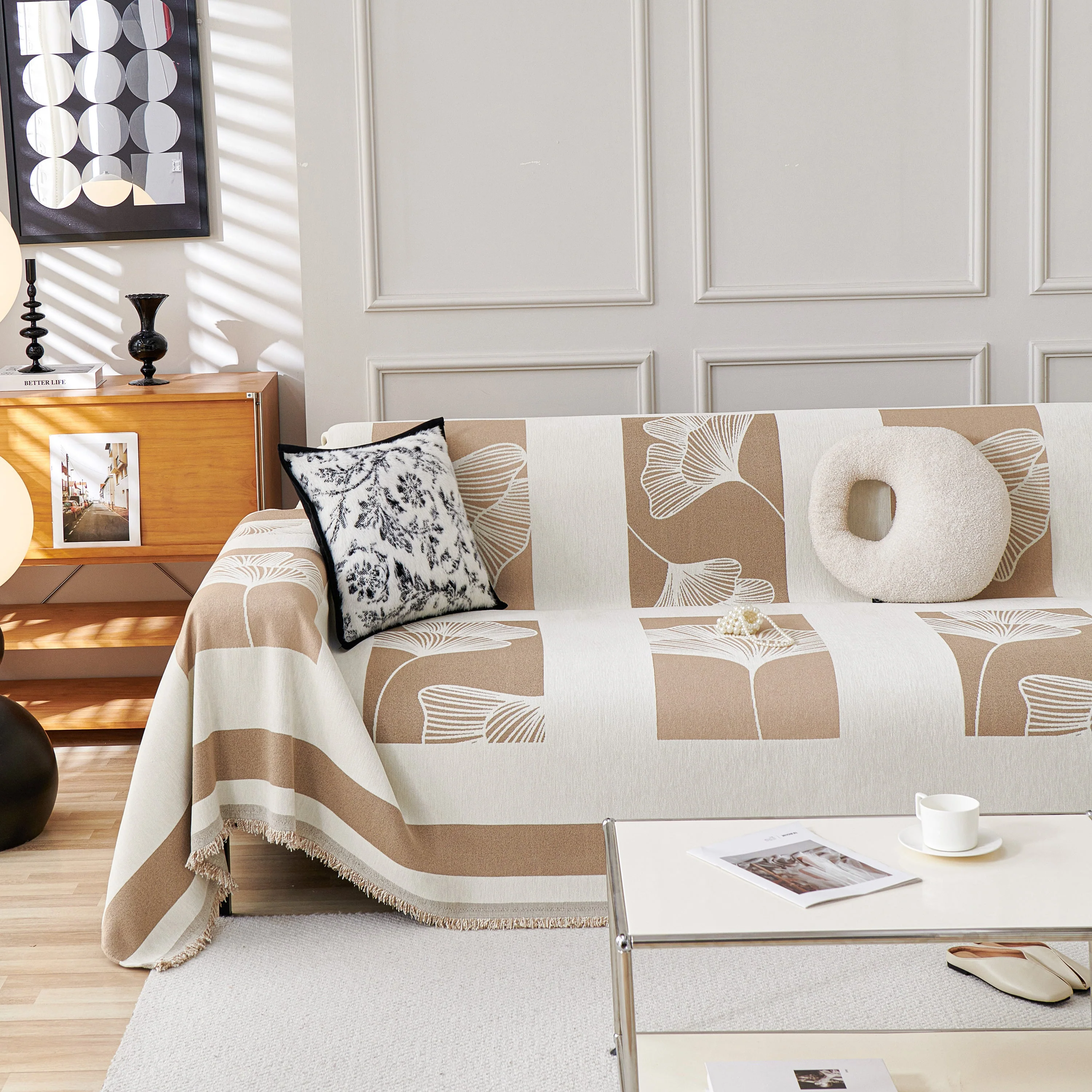 Reversible Ginkgo Leaf Furniture Slipcovers for Sofas Scratch Resistant Sectional Sofa Throw Covers - Image 86