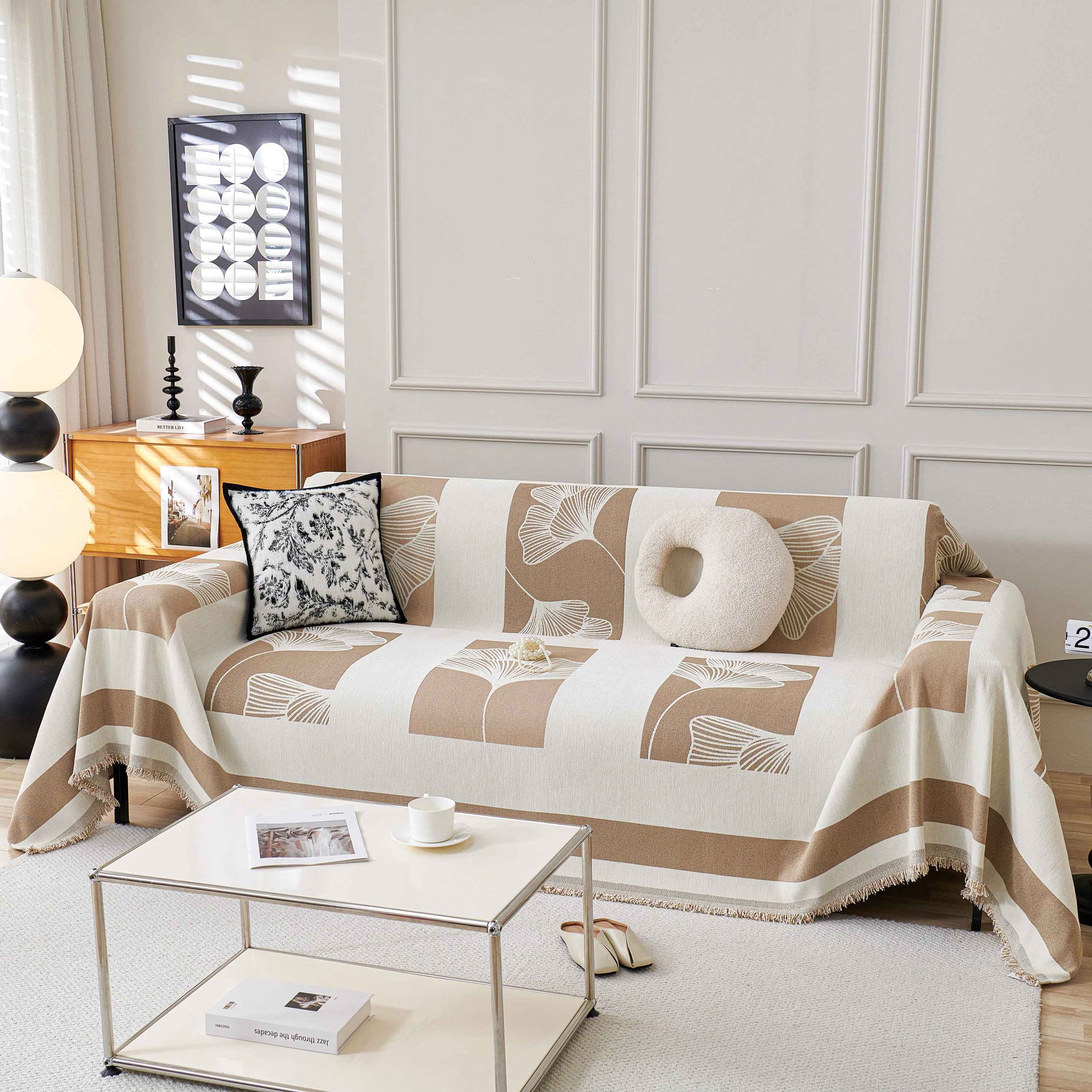 Reversible Ginkgo Leaf Furniture Slipcovers for Sofas Scratch Resistant Sectional Sofa Throw Covers - Image 87