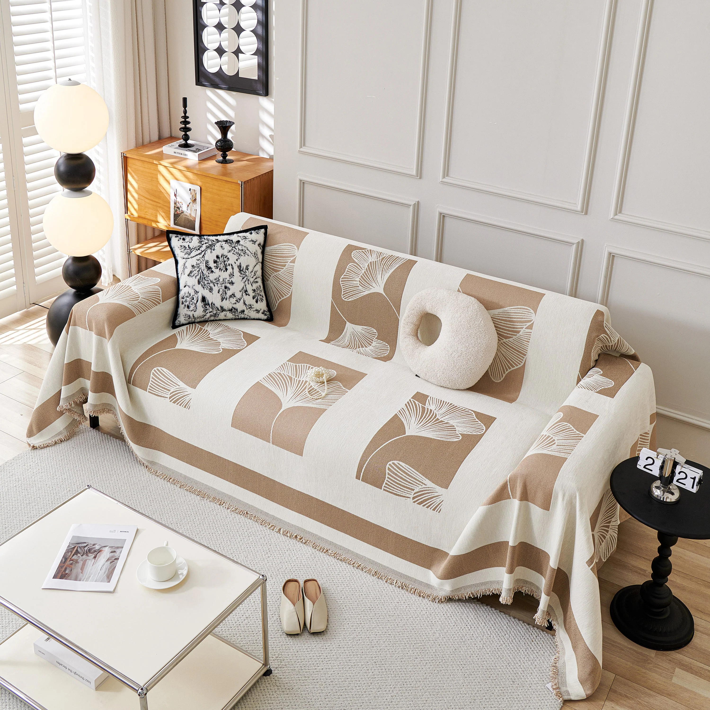 Reversible Ginkgo Leaf Furniture Slipcovers for Sofas Scratch Resistant Sectional Sofa Throw Covers - Image 90