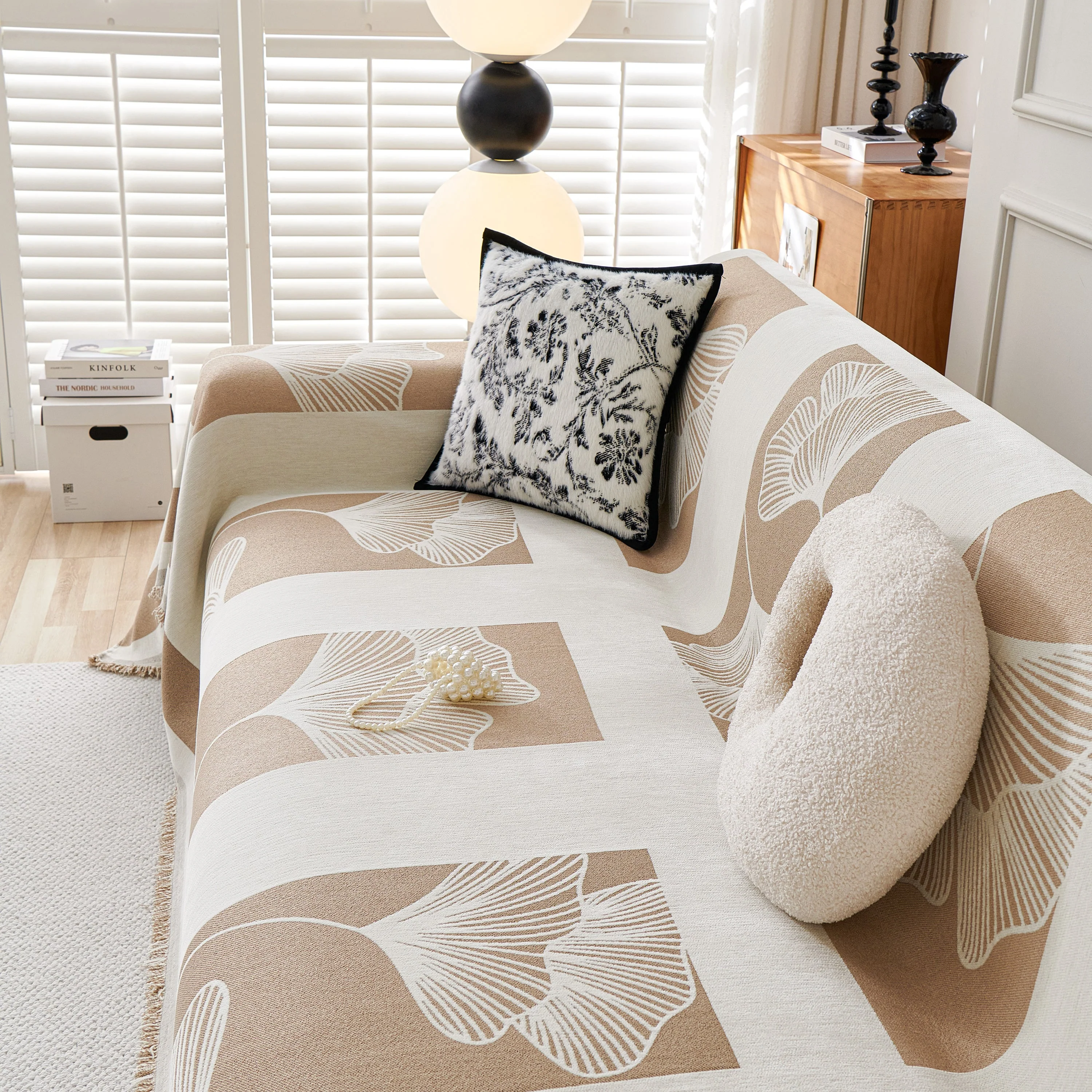 Reversible Ginkgo Leaf Furniture Slipcovers for Sofas Scratch Resistant Sectional Sofa Throw Covers - Image 93