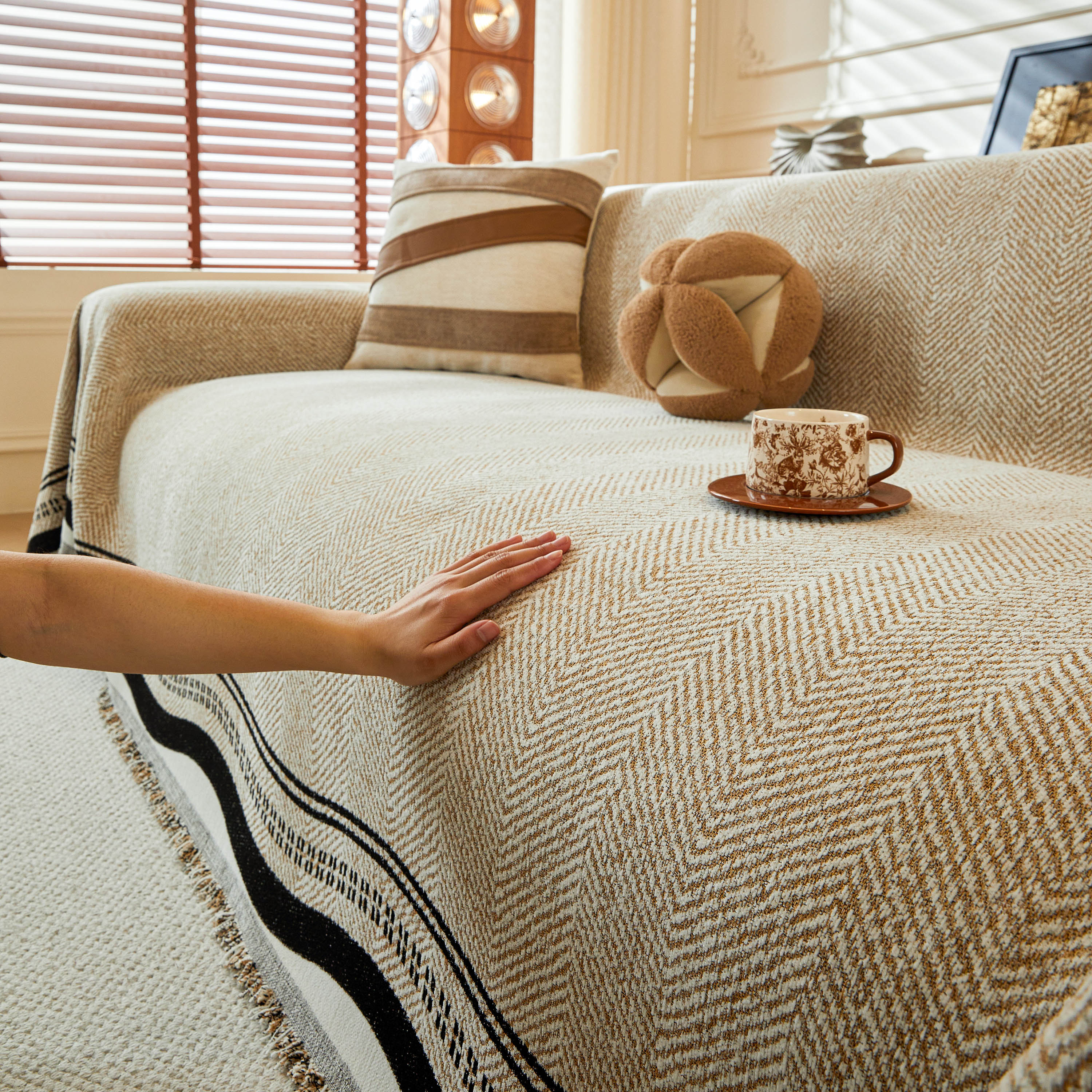 Reversible Herringbone Sofa Cover, 2-in-1 Classic British Throw Blanket for Couch - Image 101