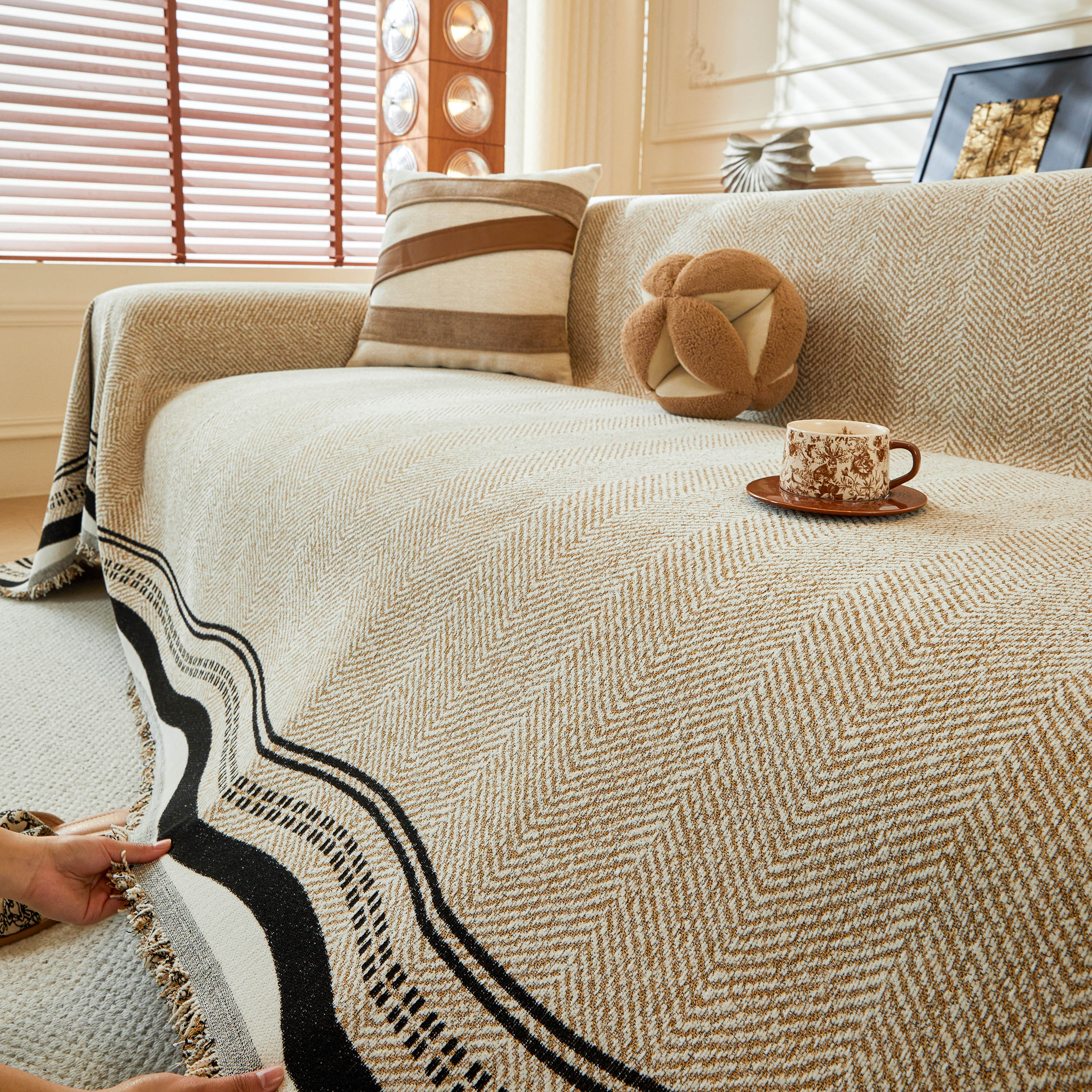 Reversible Herringbone Sofa Cover, 2-in-1 Classic British Throw Blanket for Couch - Image 102