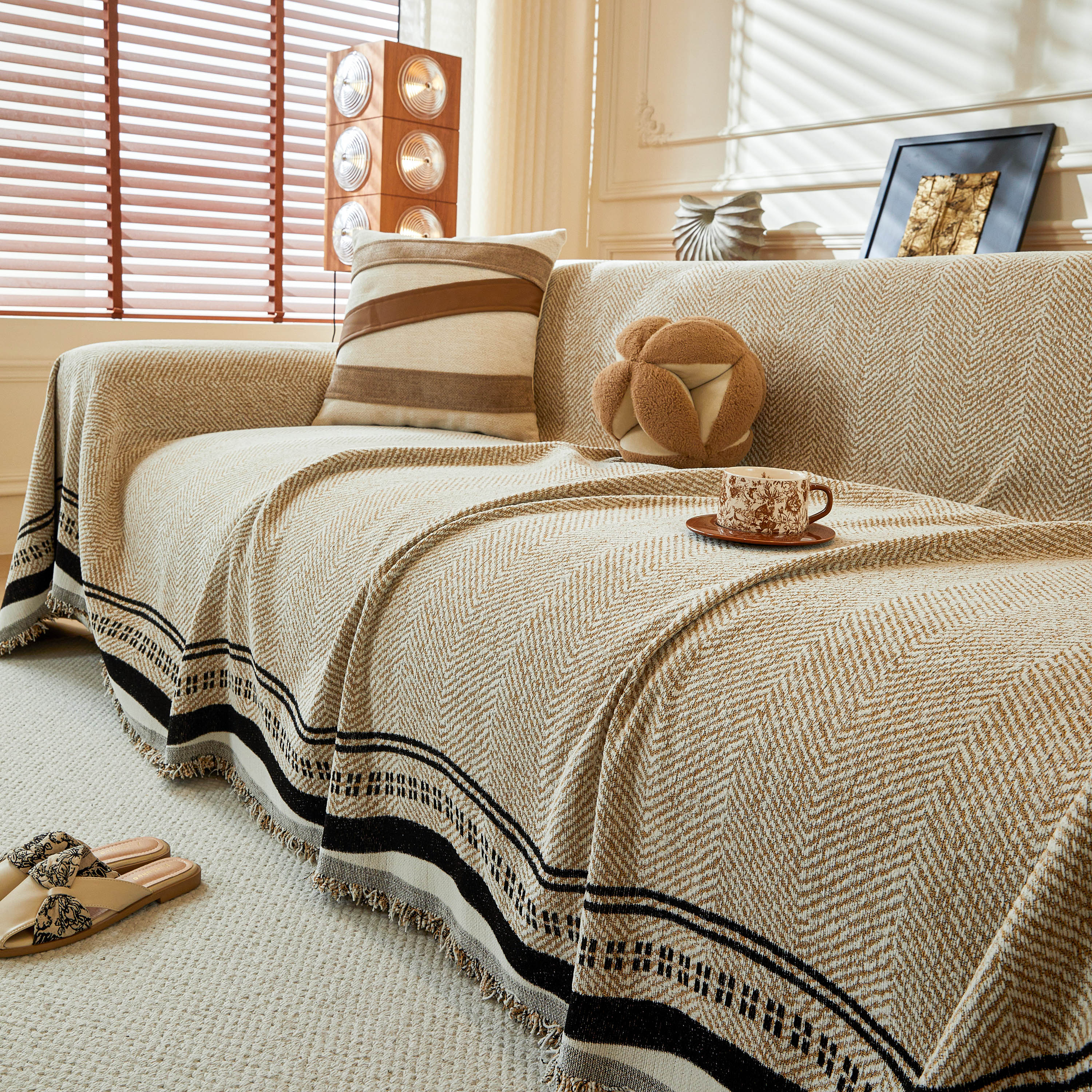 Reversible Herringbone Sofa Cover, 2-in-1 Classic British Throw Blanket for Couch - Image 103