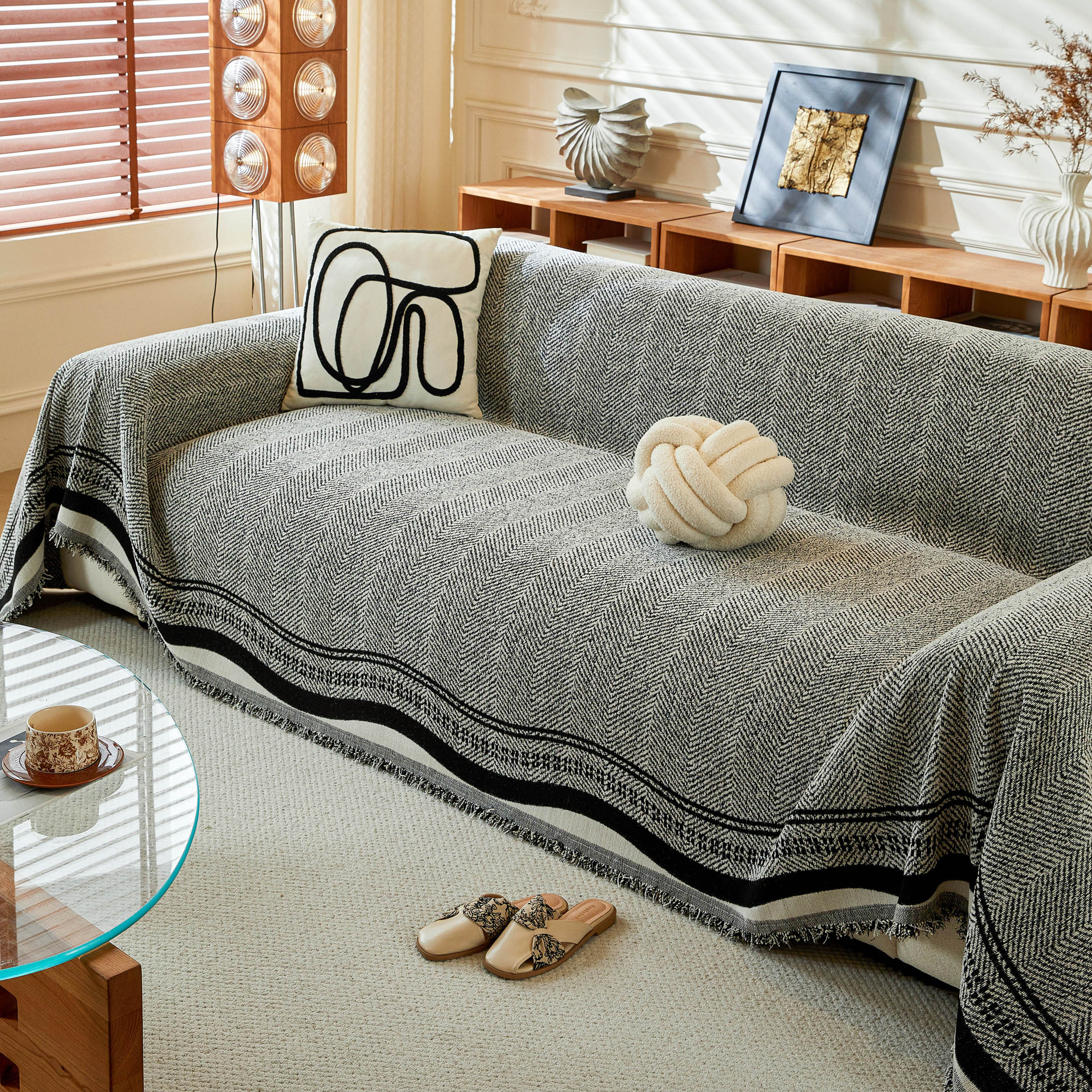 Reversible Herringbone Sofa Cover, 2-in-1 Classic British Throw Blanket for Couch - Image 110