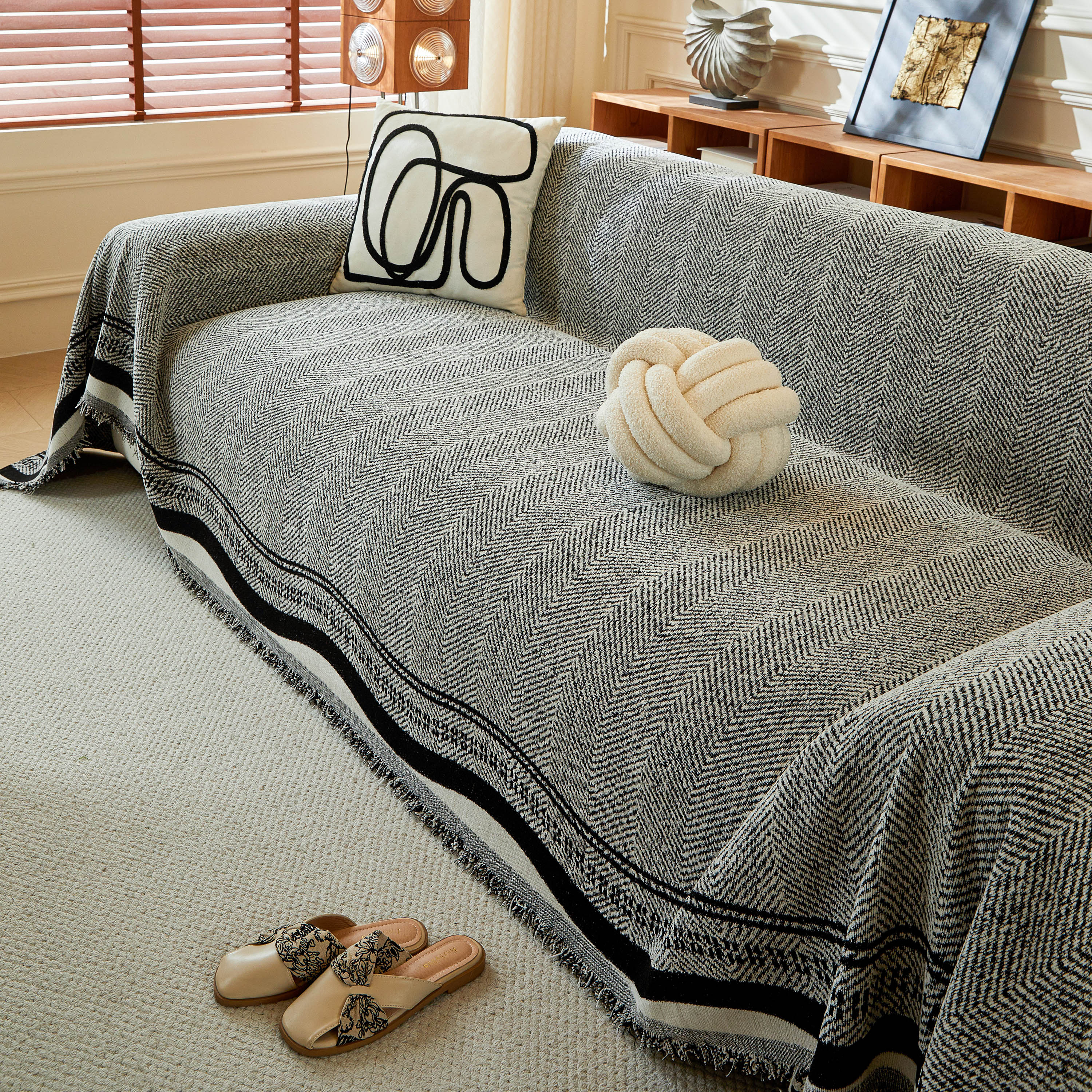 Reversible Herringbone Sofa Cover, 2-in-1 Classic British Throw Blanket for Couch - Image 113