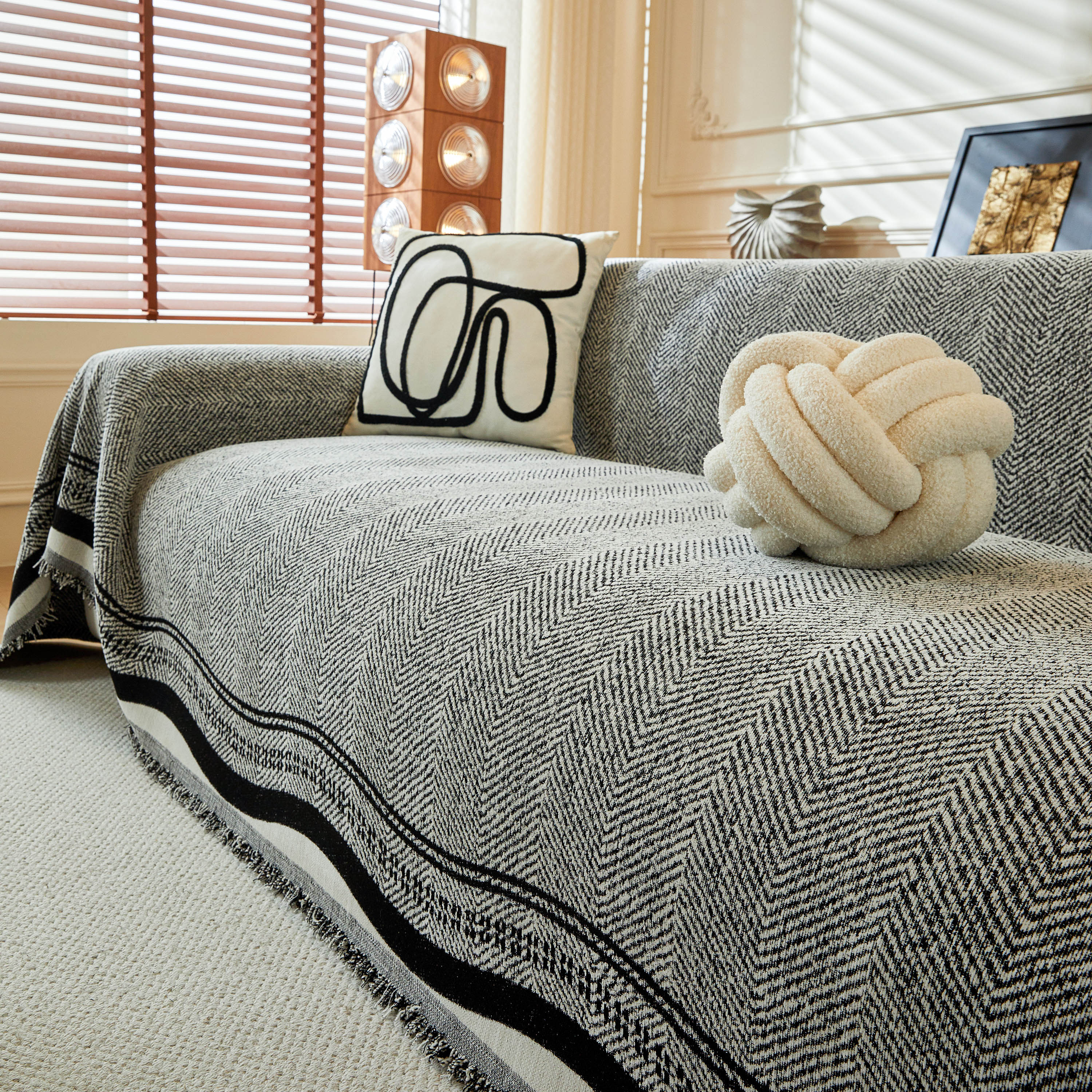 Reversible Herringbone Sofa Cover, 2-in-1 Classic British Throw Blanket for Couch - Image 114