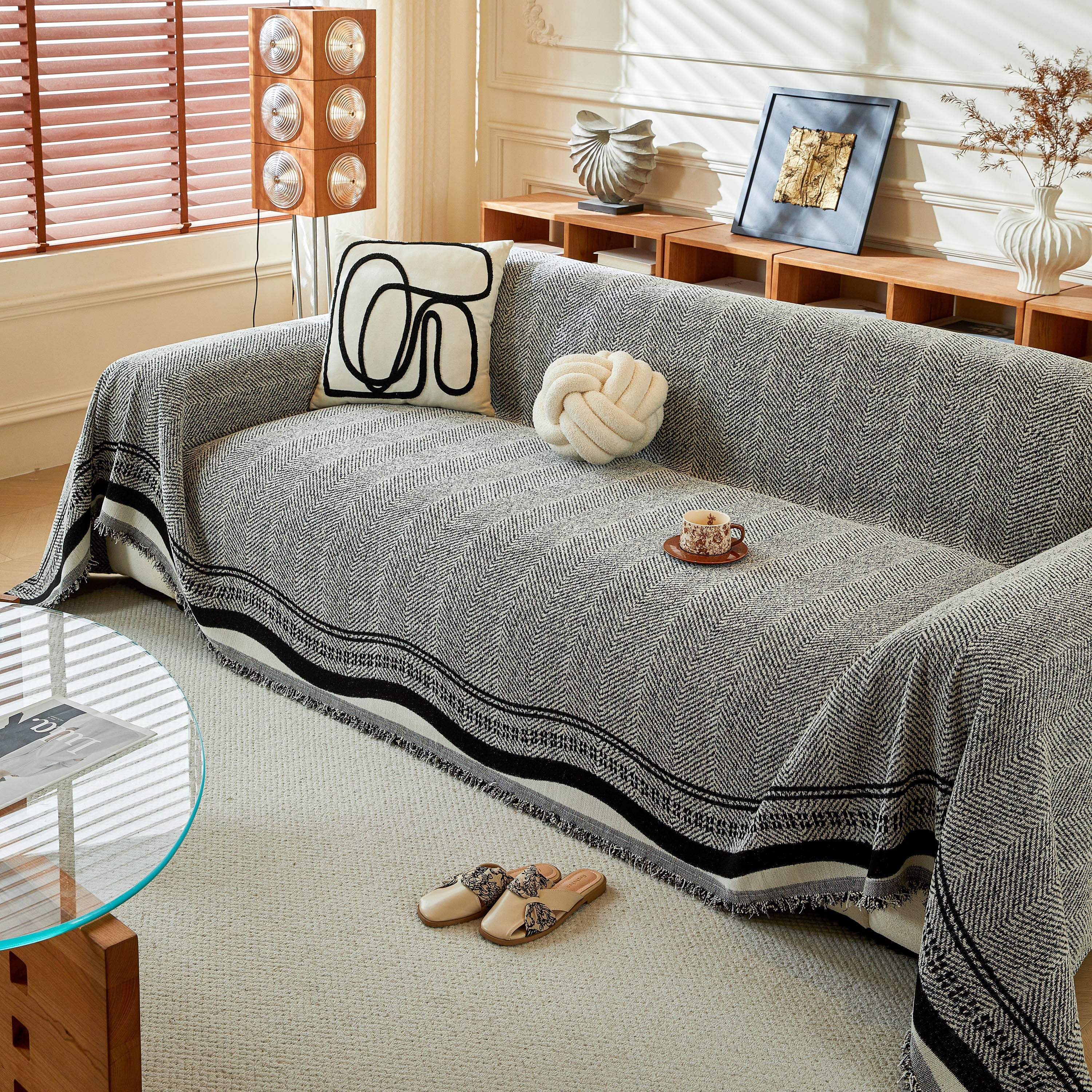 Reversible Herringbone Sofa Cover, 2-in-1 Classic British Throw Blanket for Couch - Image 121