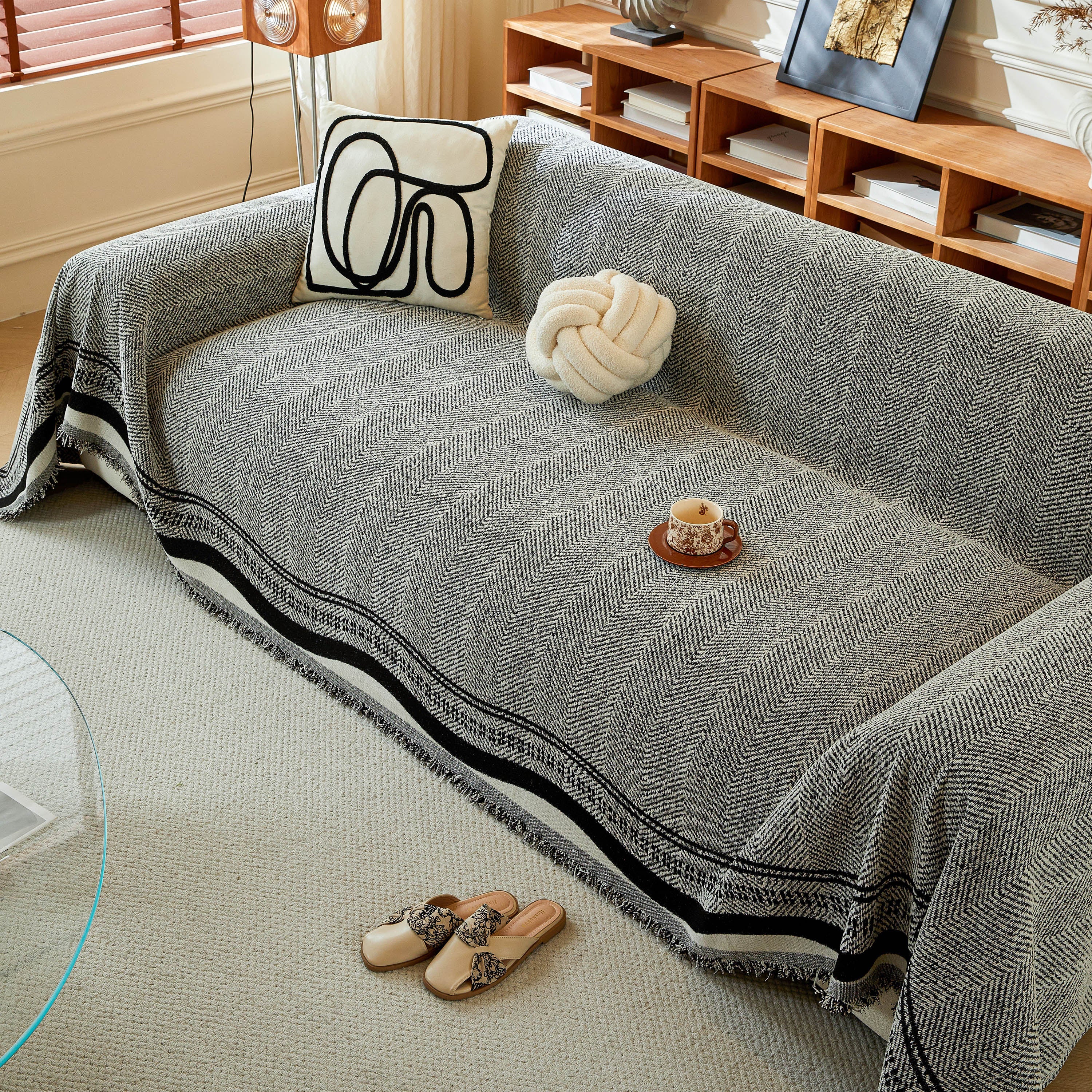 Reversible Herringbone Sofa Cover, 2-in-1 Classic British Throw Blanket for Couch - Image 122