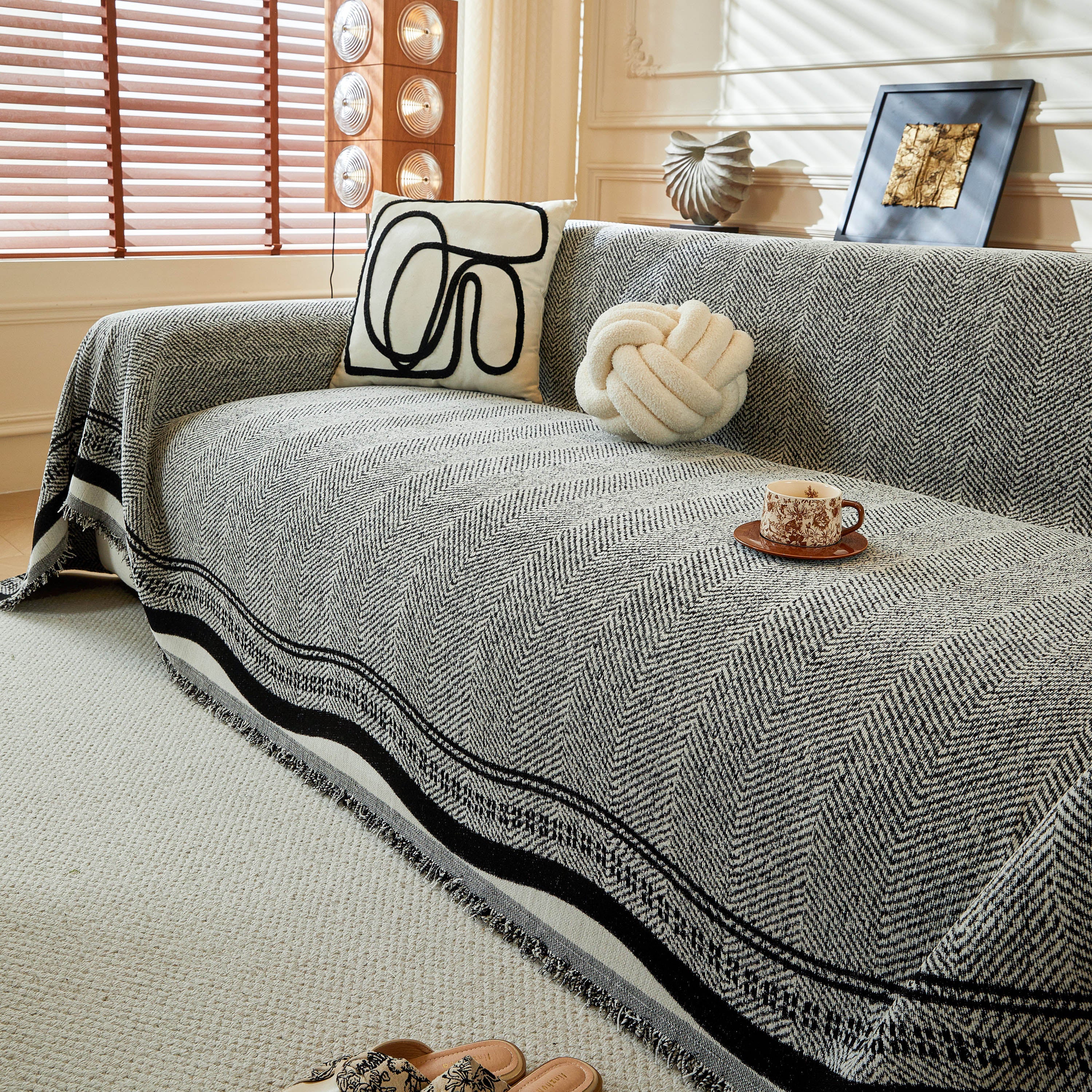 Reversible Herringbone Sofa Cover, 2-in-1 Classic British Throw Blanket for Couch - Image 123