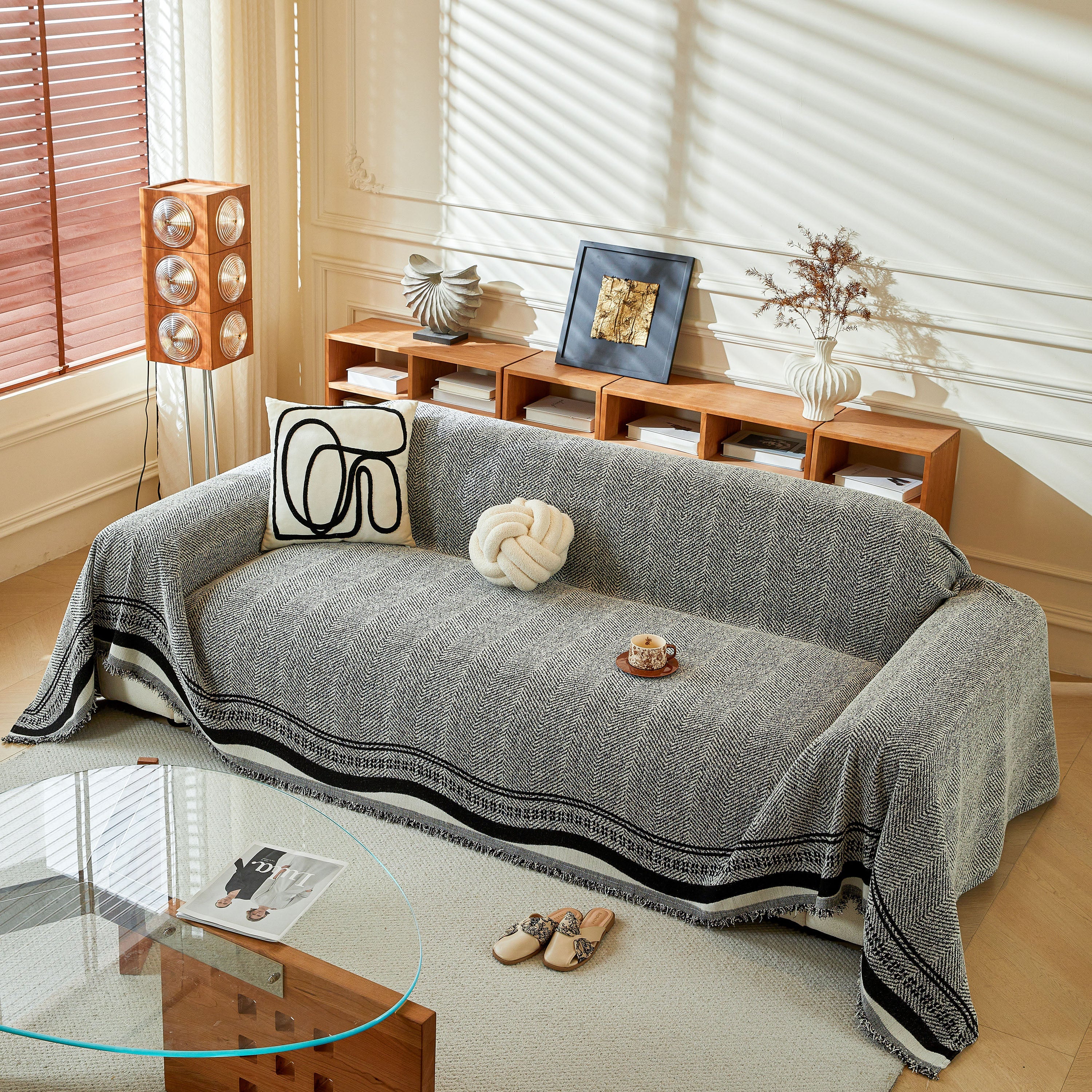 Reversible Herringbone Sofa Cover, 2-in-1 Classic British Throw Blanket for Couch - Image 124