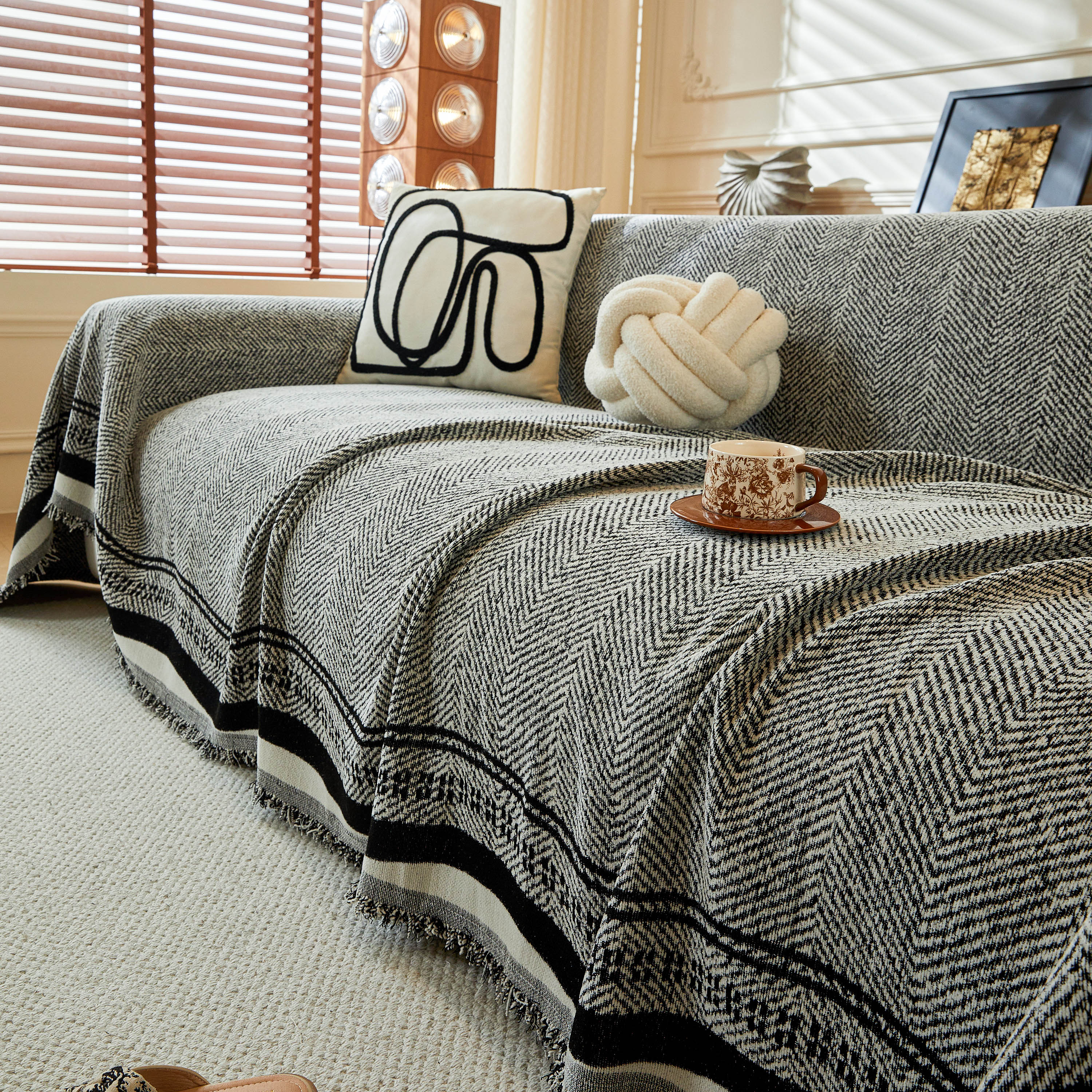 Reversible Herringbone Sofa Cover, 2-in-1 Classic British Throw Blanket for Couch - Image 127
