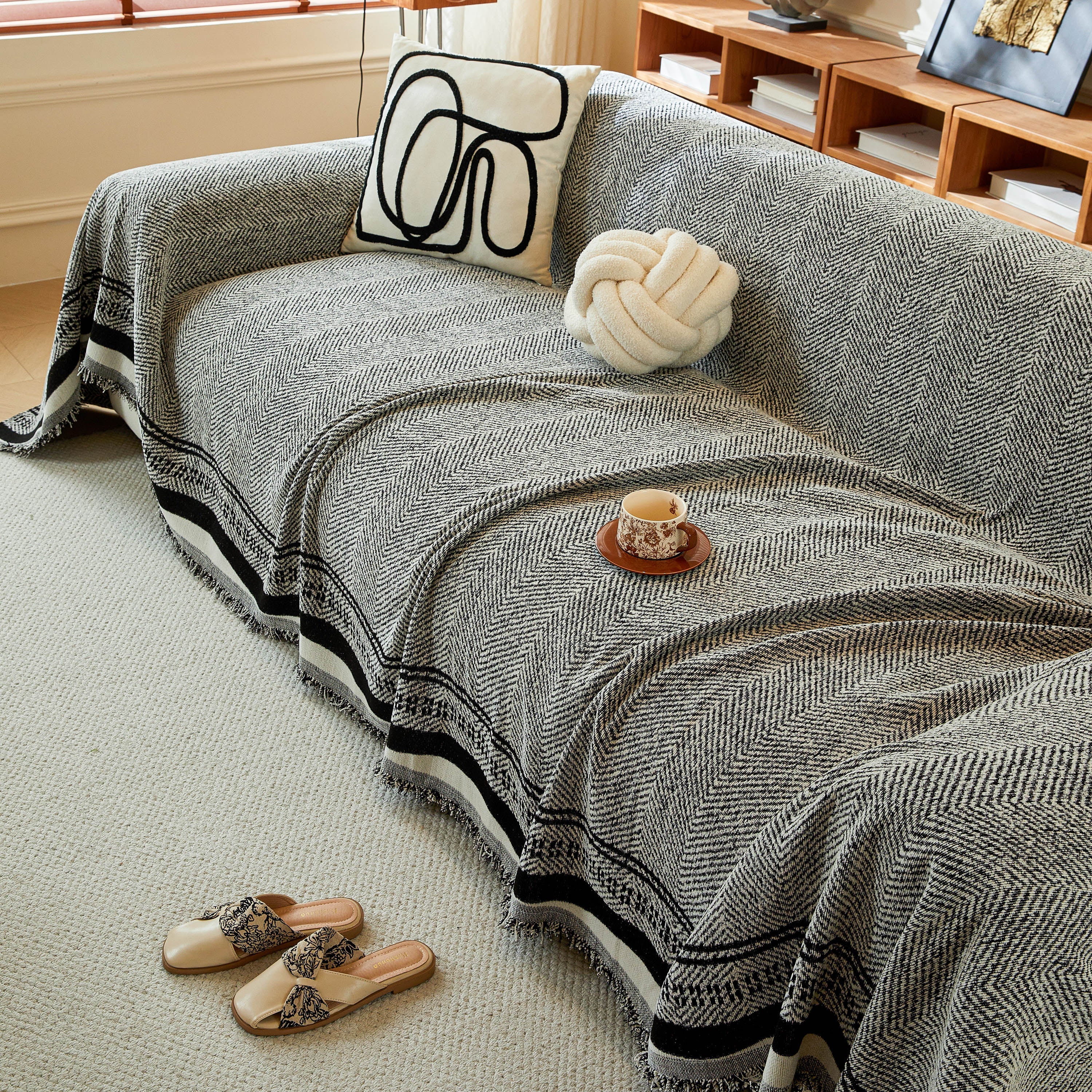 Reversible Herringbone Sofa Cover, 2-in-1 Classic British Throw Blanket for Couch - Image 128