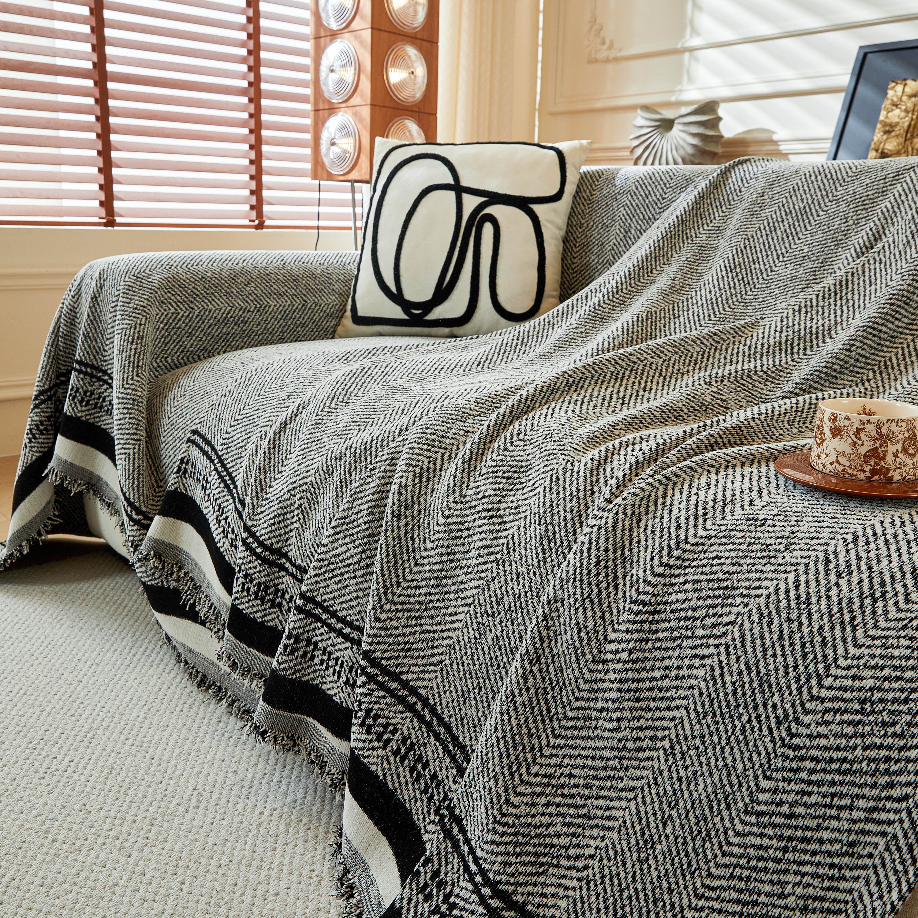 Reversible Herringbone Sofa Cover, 2-in-1 Classic British Throw Blanket for Couch - Image 129