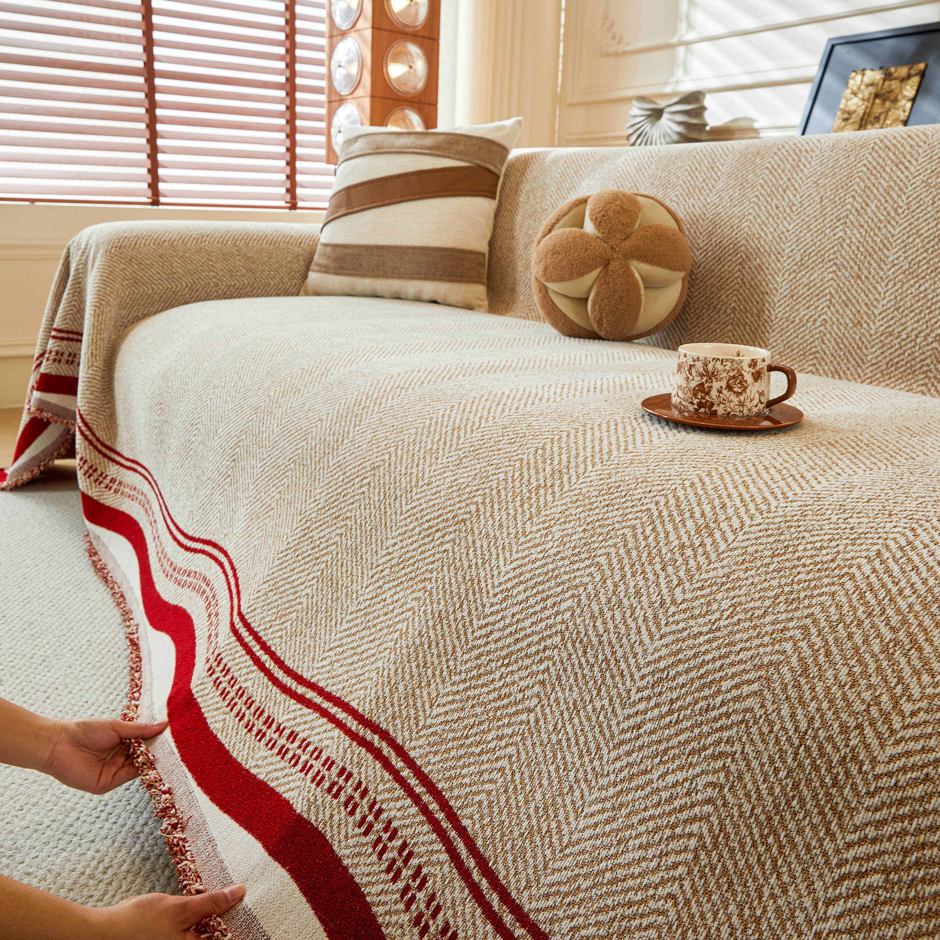 Reversible Herringbone Sofa Cover, 2-in-1 Classic British Throw Blanket for Couch - Image 17