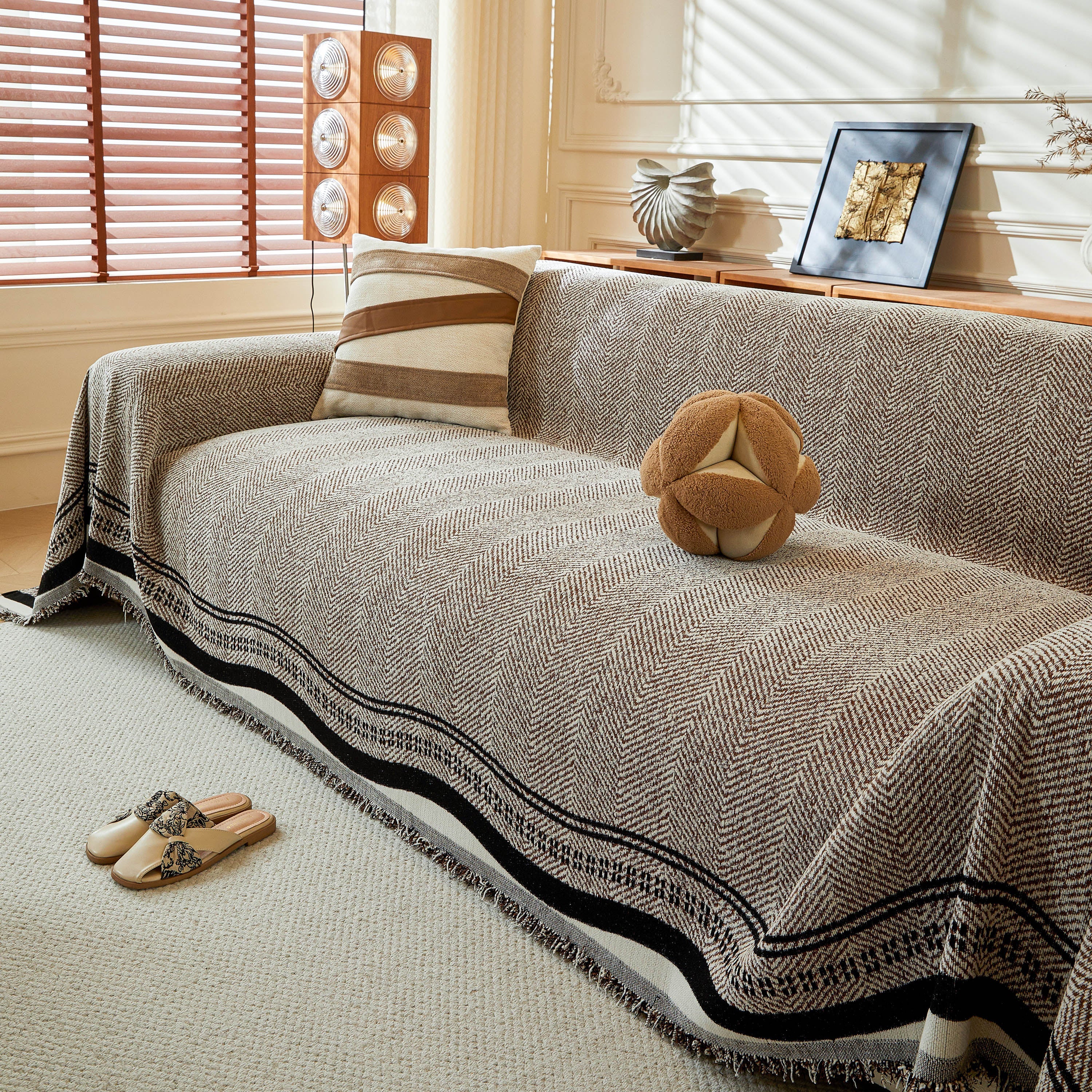 Reversible Herringbone Sofa Cover, 2-in-1 Classic British Throw Blanket for Couch - Image 40