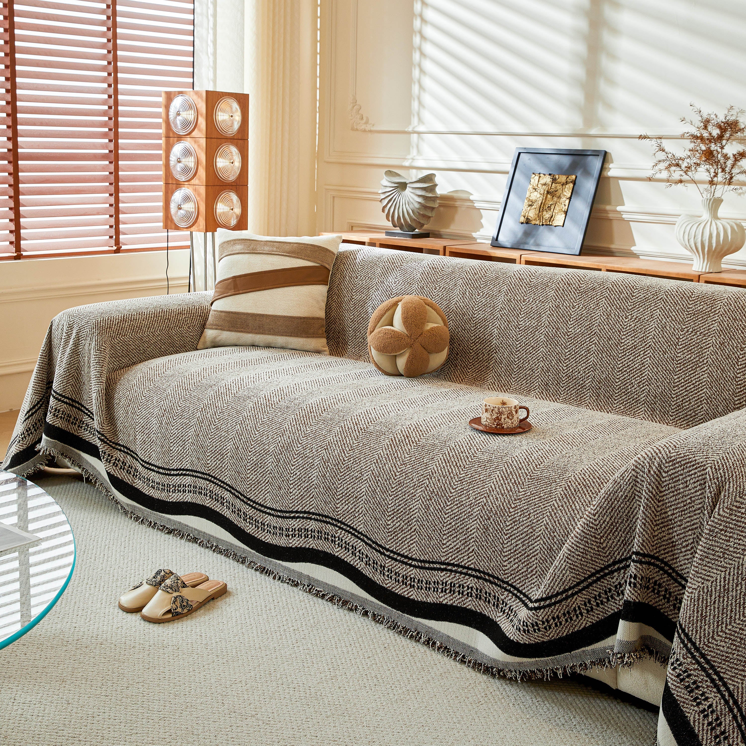 Reversible Herringbone Sofa Cover, 2-in-1 Classic British Throw Blanket for Couch - Image 42