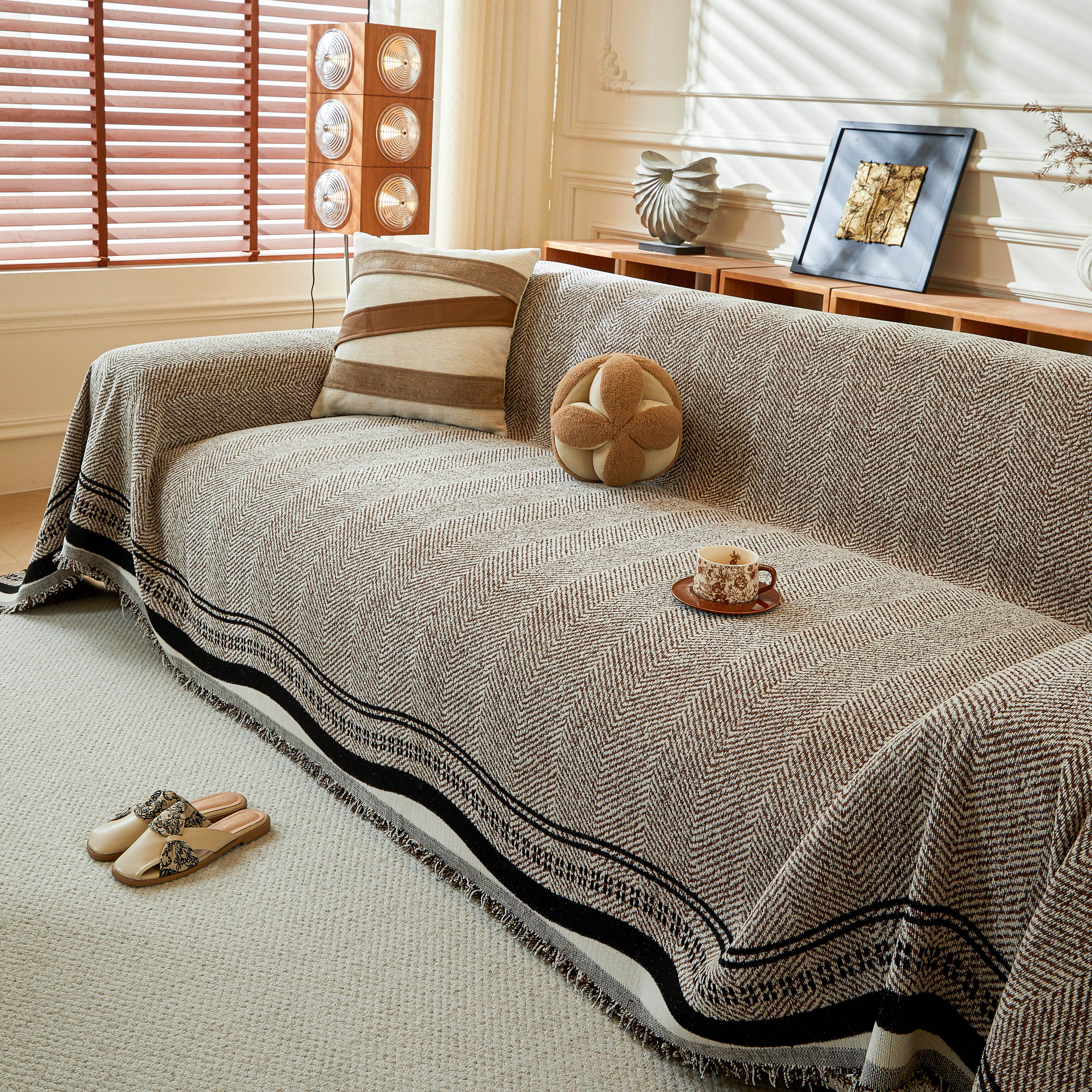 Reversible Herringbone Sofa Cover, 2-in-1 Classic British Throw Blanket for Couch - Image 43