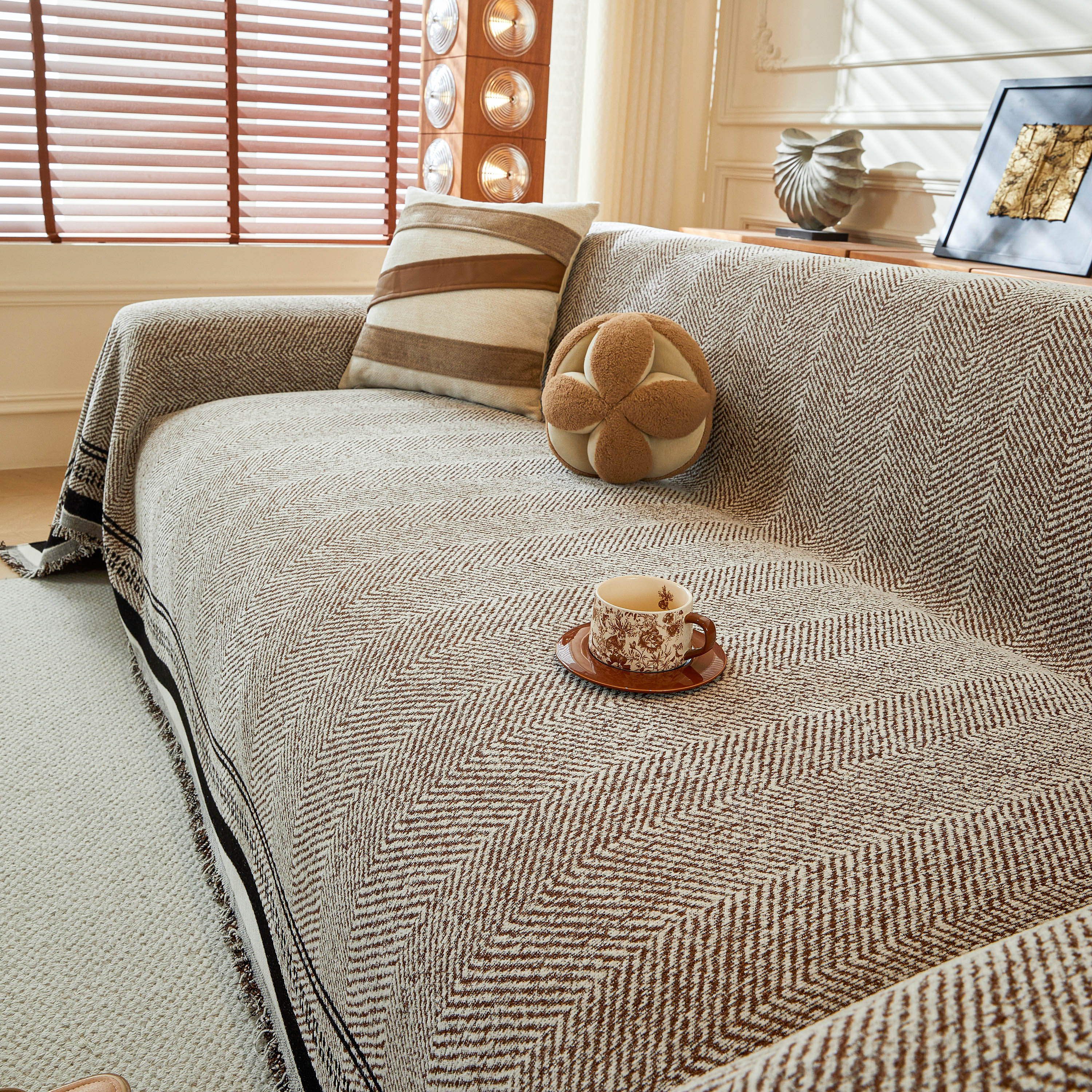 Reversible Herringbone Sofa Cover, 2-in-1 Classic British Throw Blanket for Couch - Image 44