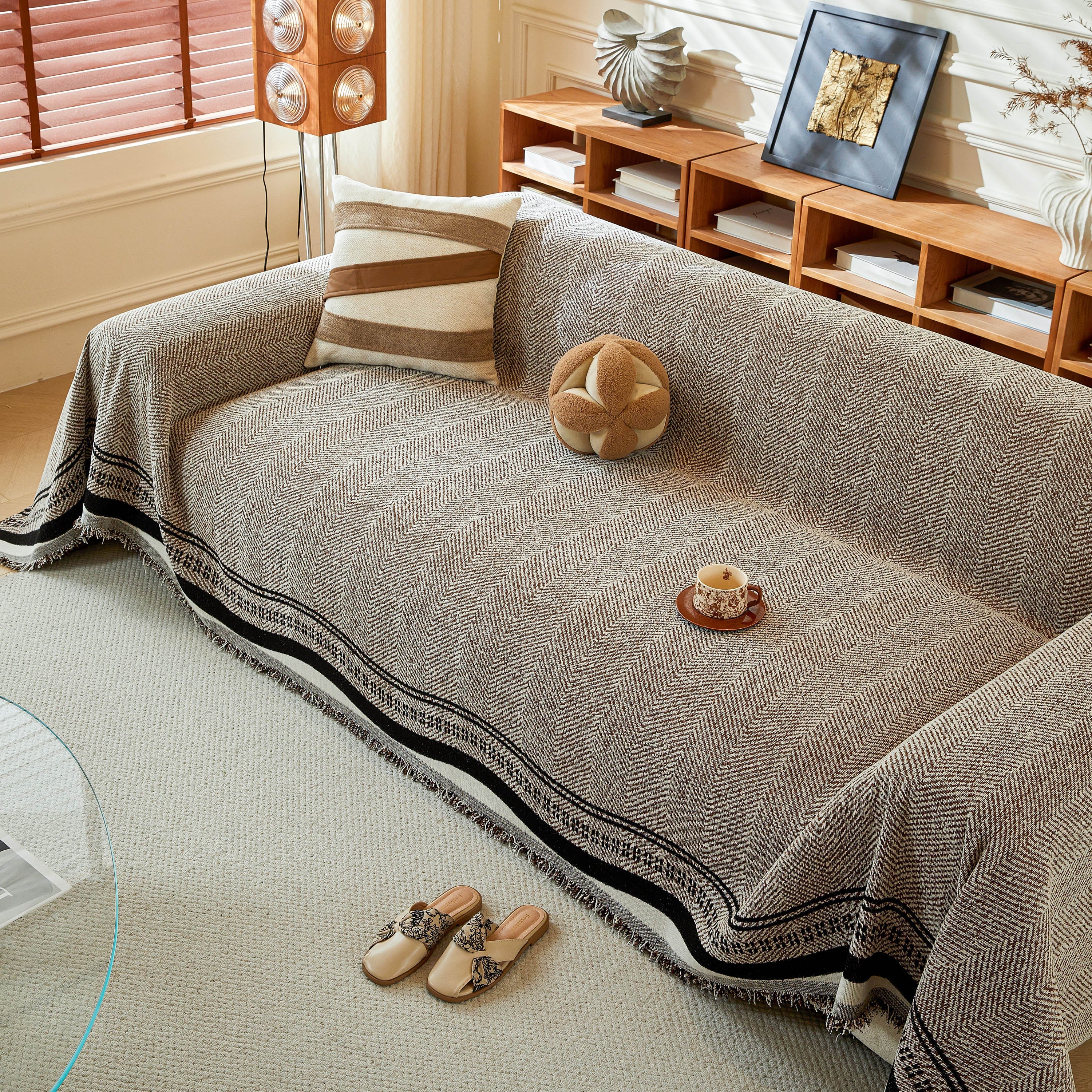 Reversible Herringbone Sofa Cover, 2-in-1 Classic British Throw Blanket for Couch - Image 45