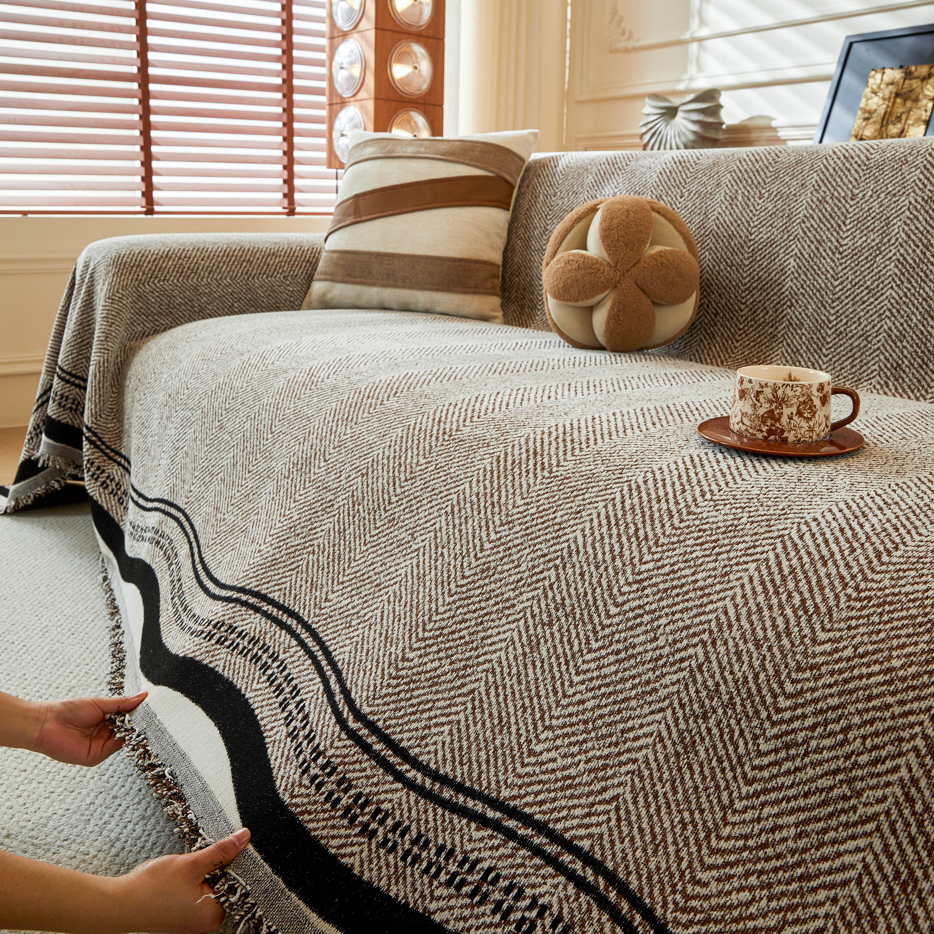 Reversible Herringbone Sofa Cover, 2-in-1 Classic British Throw Blanket for Couch - Image 47
