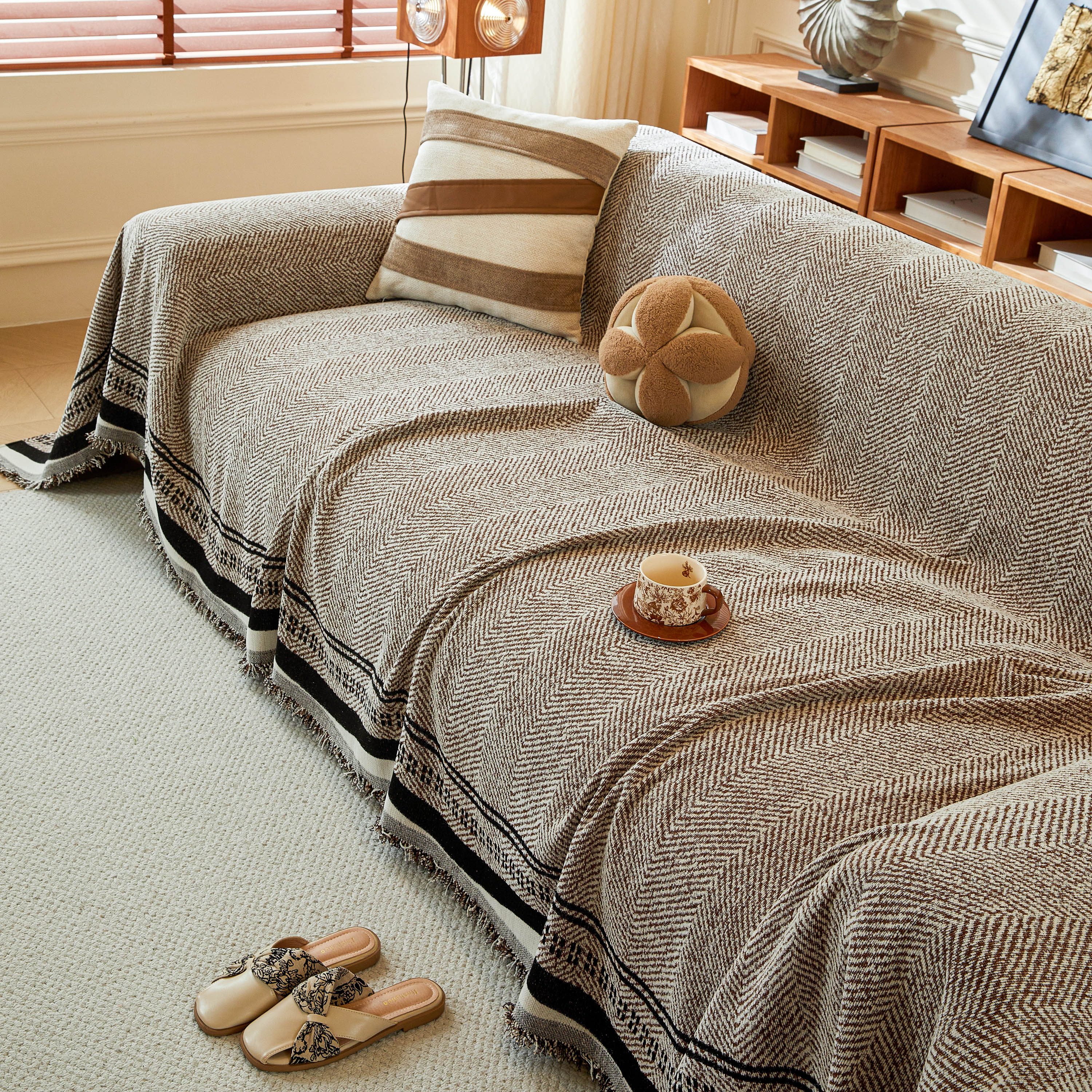 Reversible Herringbone Sofa Cover, 2-in-1 Classic British Throw Blanket for Couch - Image 49